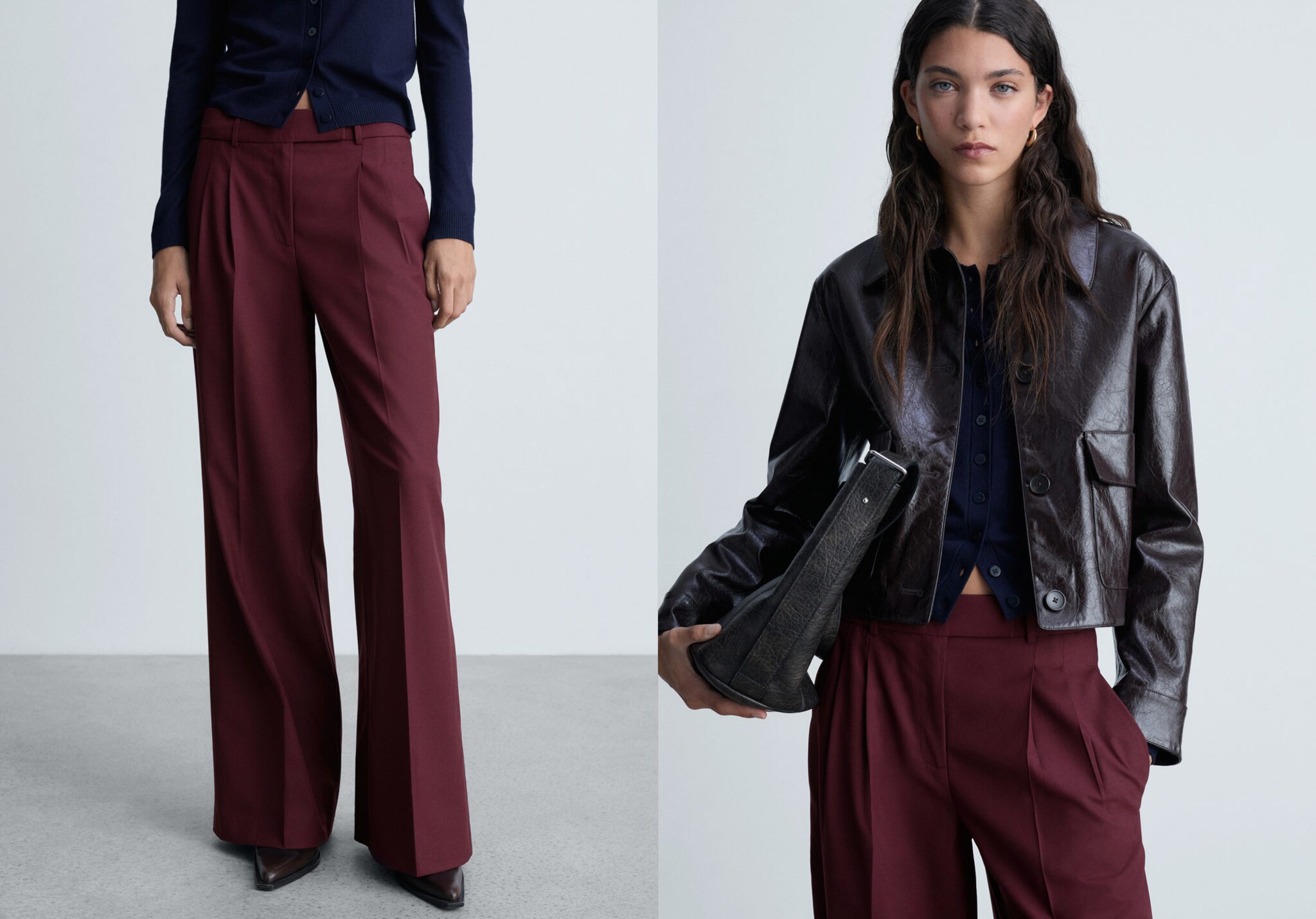 Wide leg pleated wool trousers - Panoramic plane