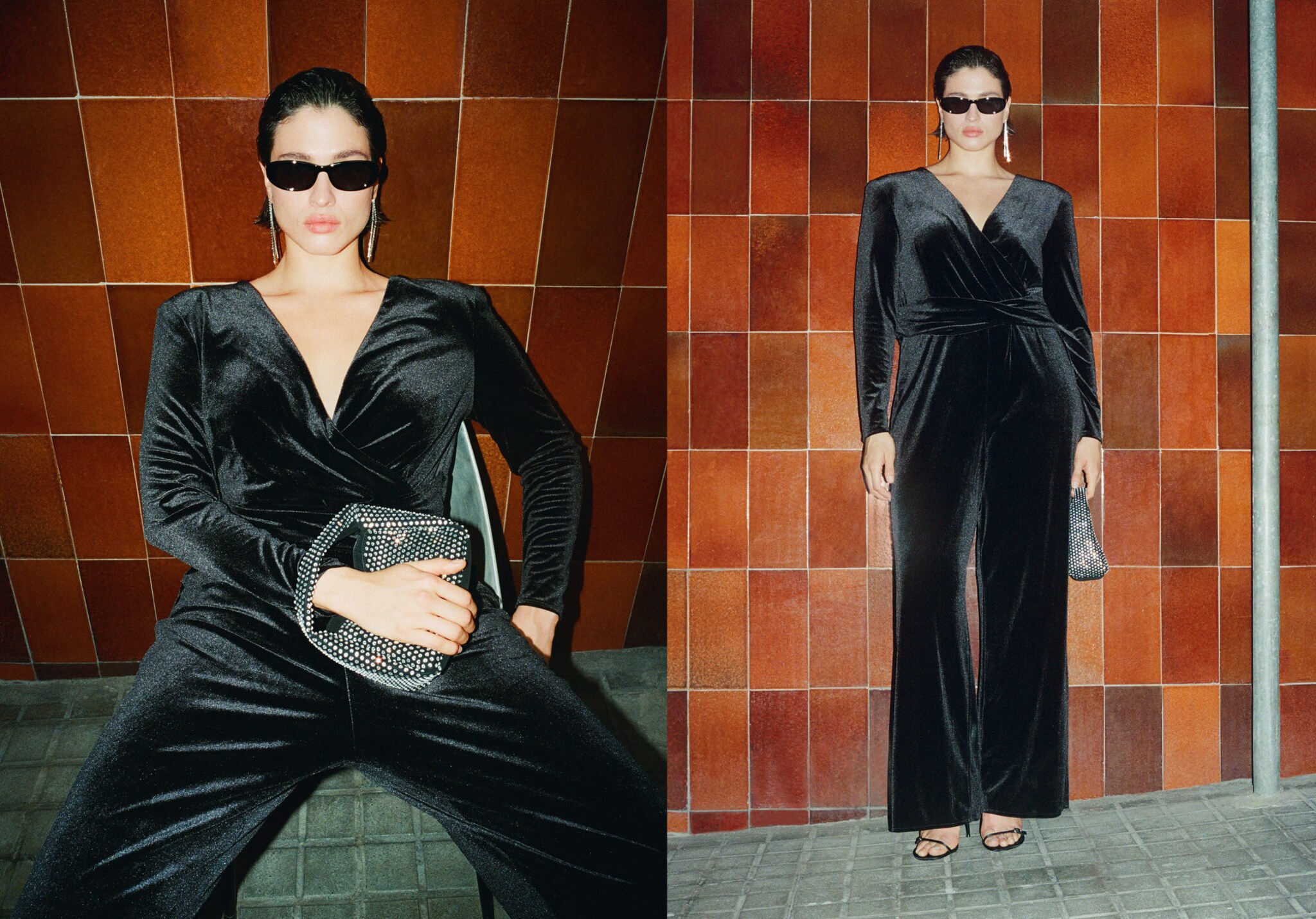 Crossed velvet jumpsuit - Panoramic plane