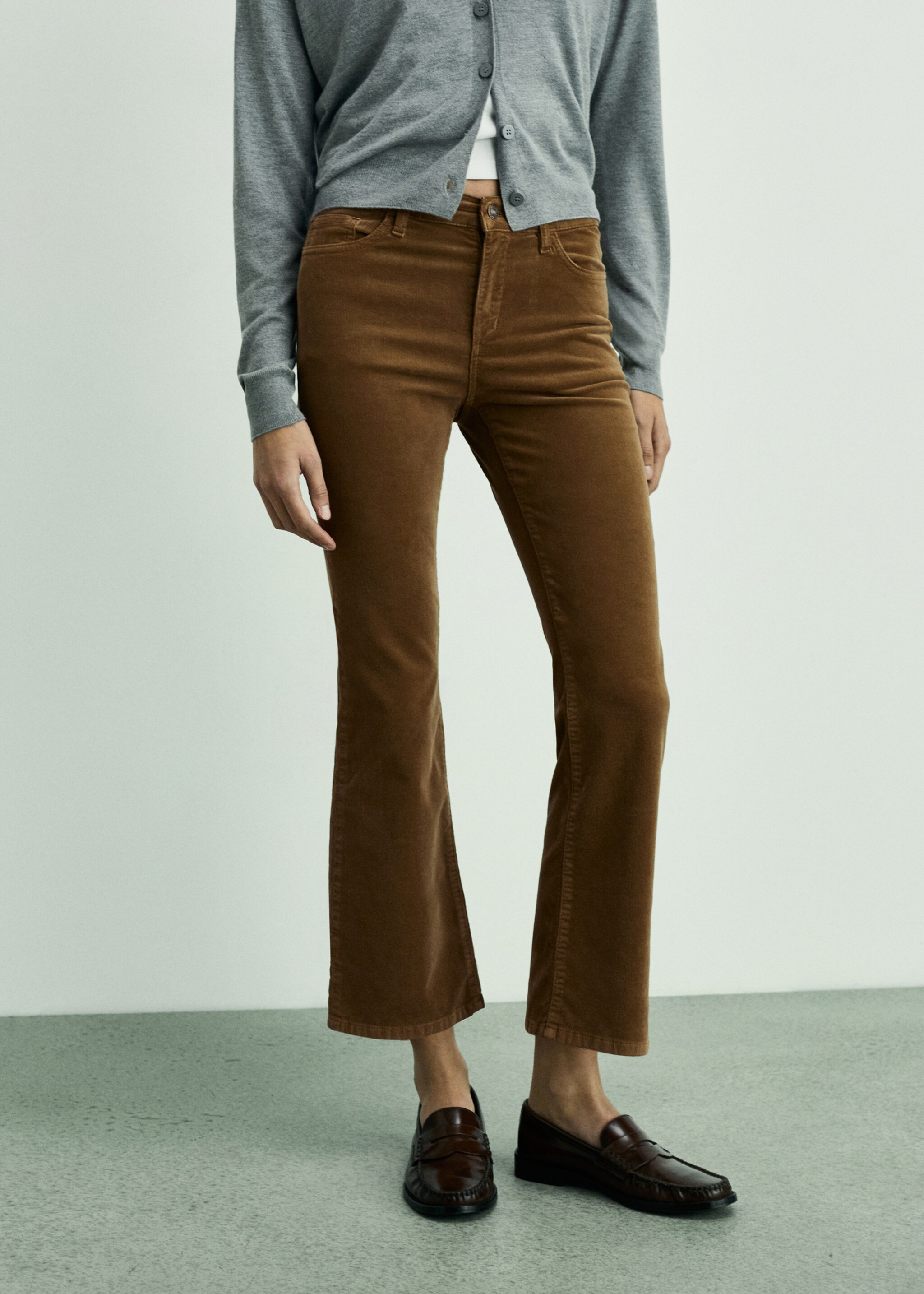 Sienna flared cropped corduroy trousers - Medium plane, Medium Brown. Ref: 87000220-00.