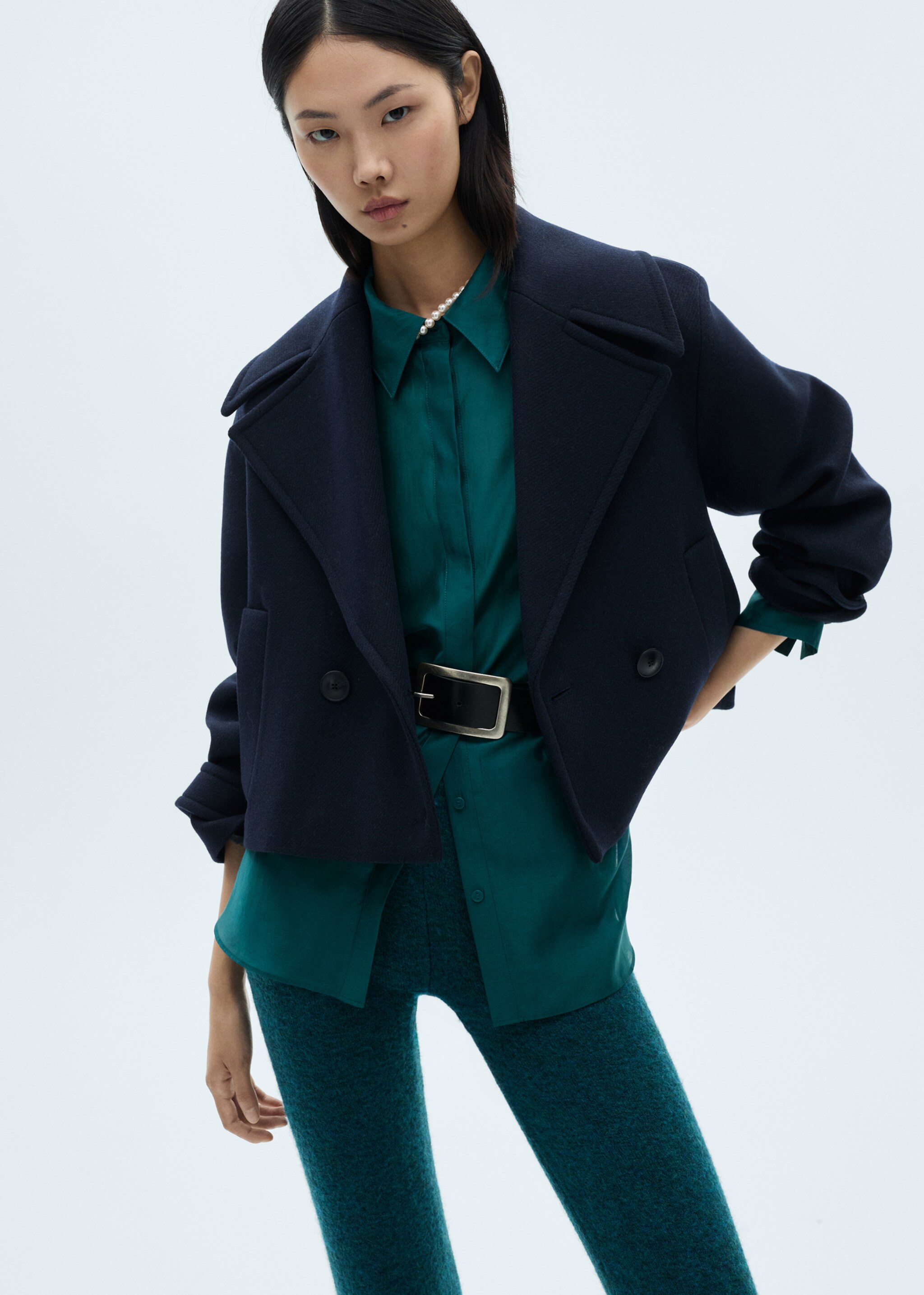 Flared knitted trousers - Medium plane, Petrol Blue. Ref: 87000353-00.