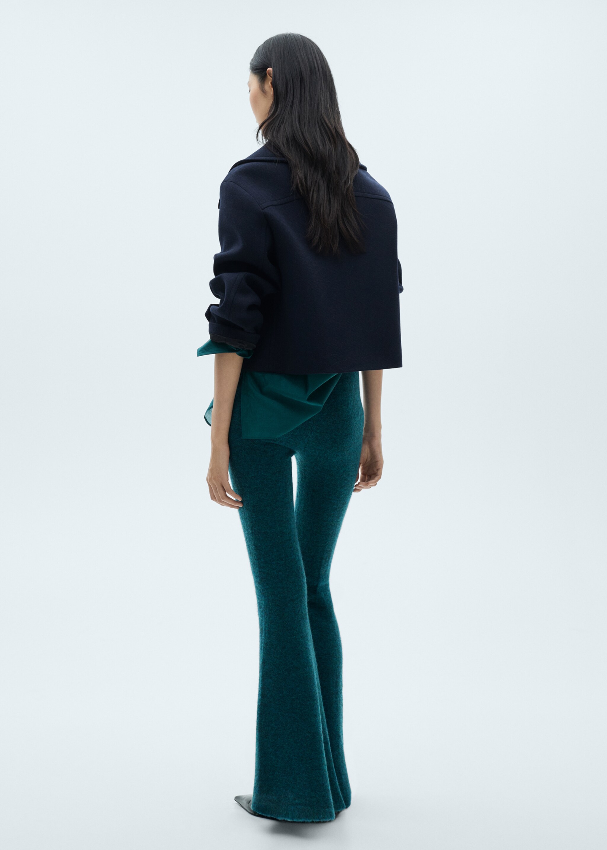 Flared knitted trousers - Reverse of the article, Petrol Blue. Ref: 87000353-00.