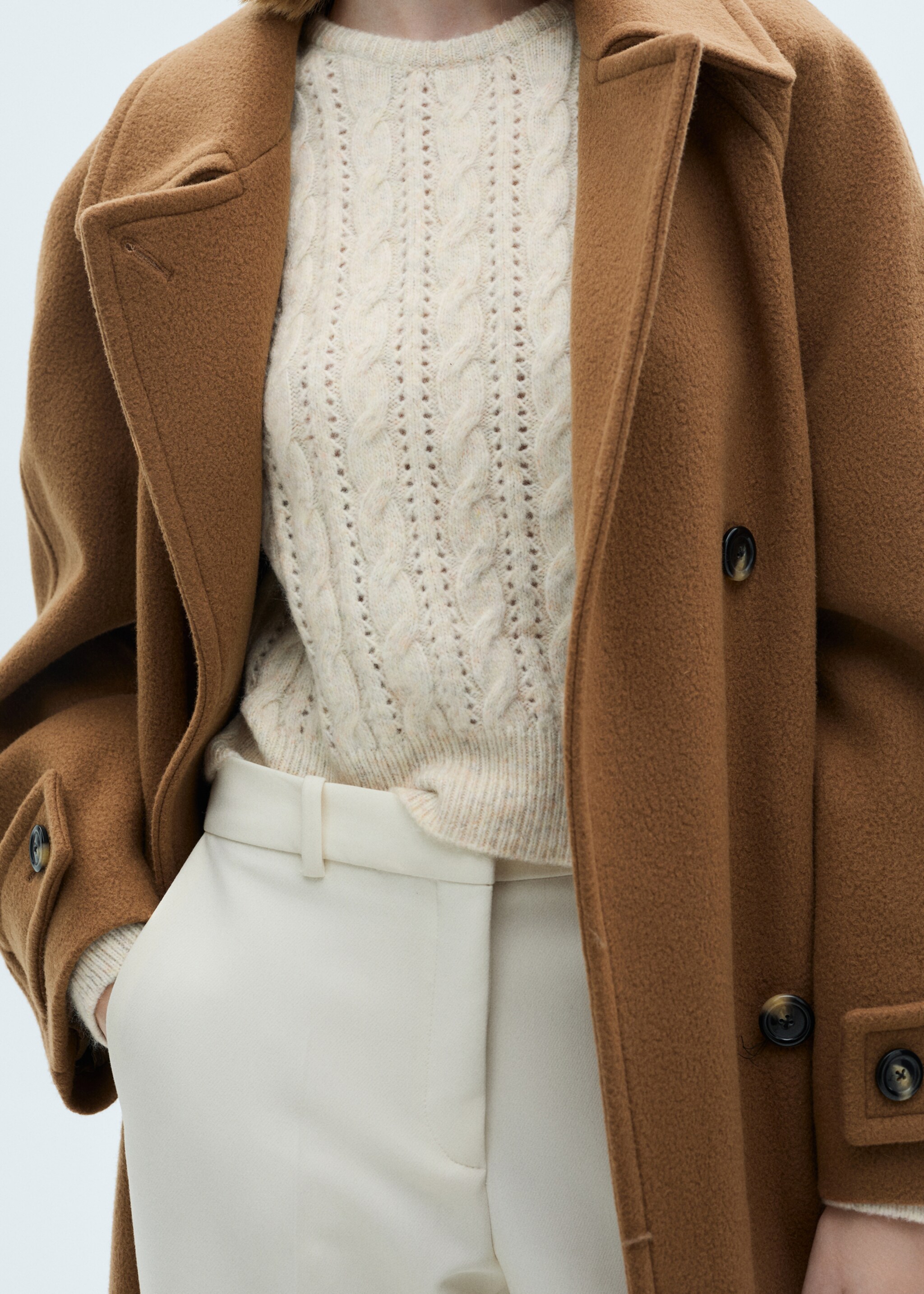 Braided sweater with lace accents - Details of the article 6, Ecru. Ref: 87000365-00.