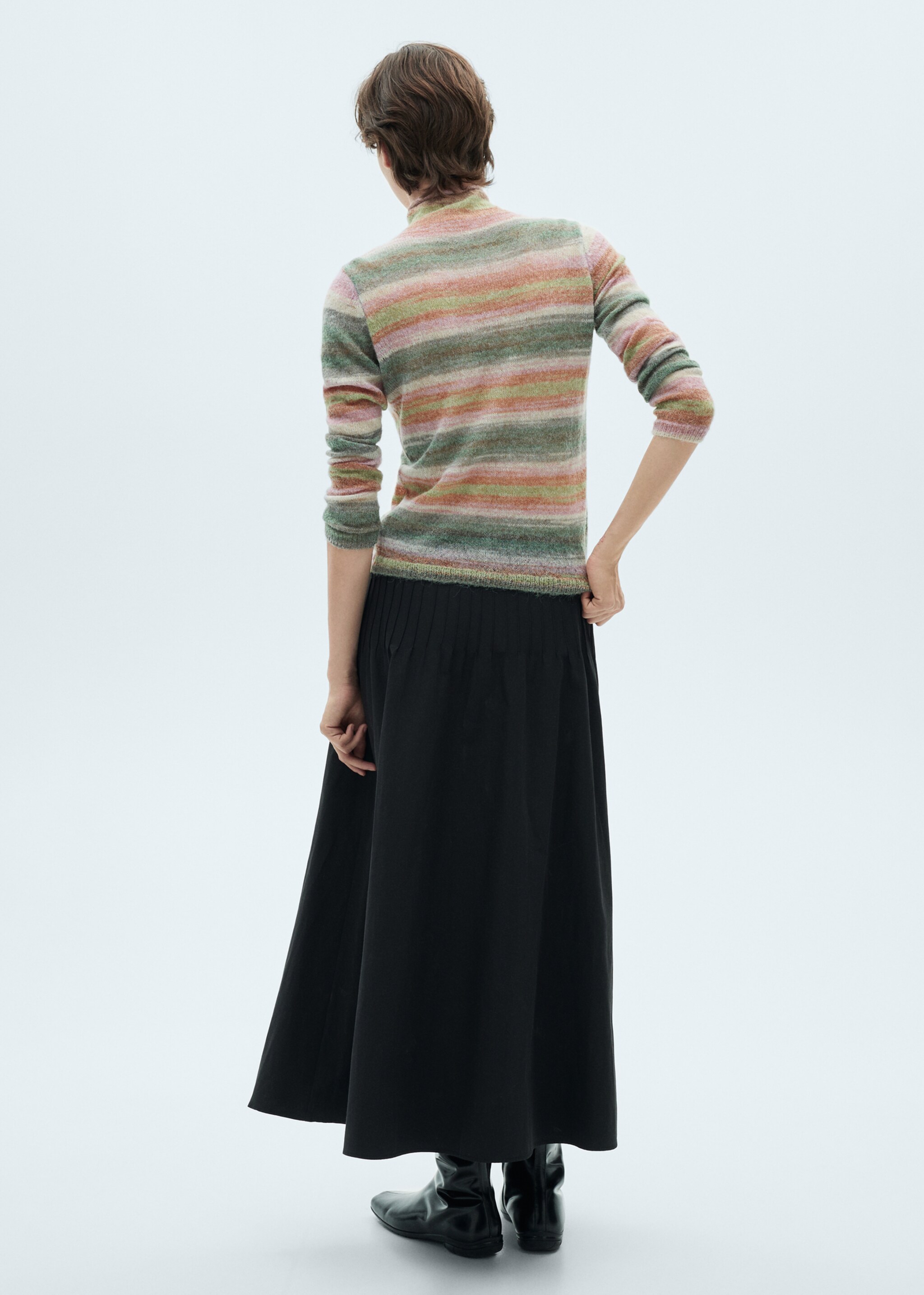Stand-collar striped sweater - Reverse of the article, Pink. Ref: 87000369-00.