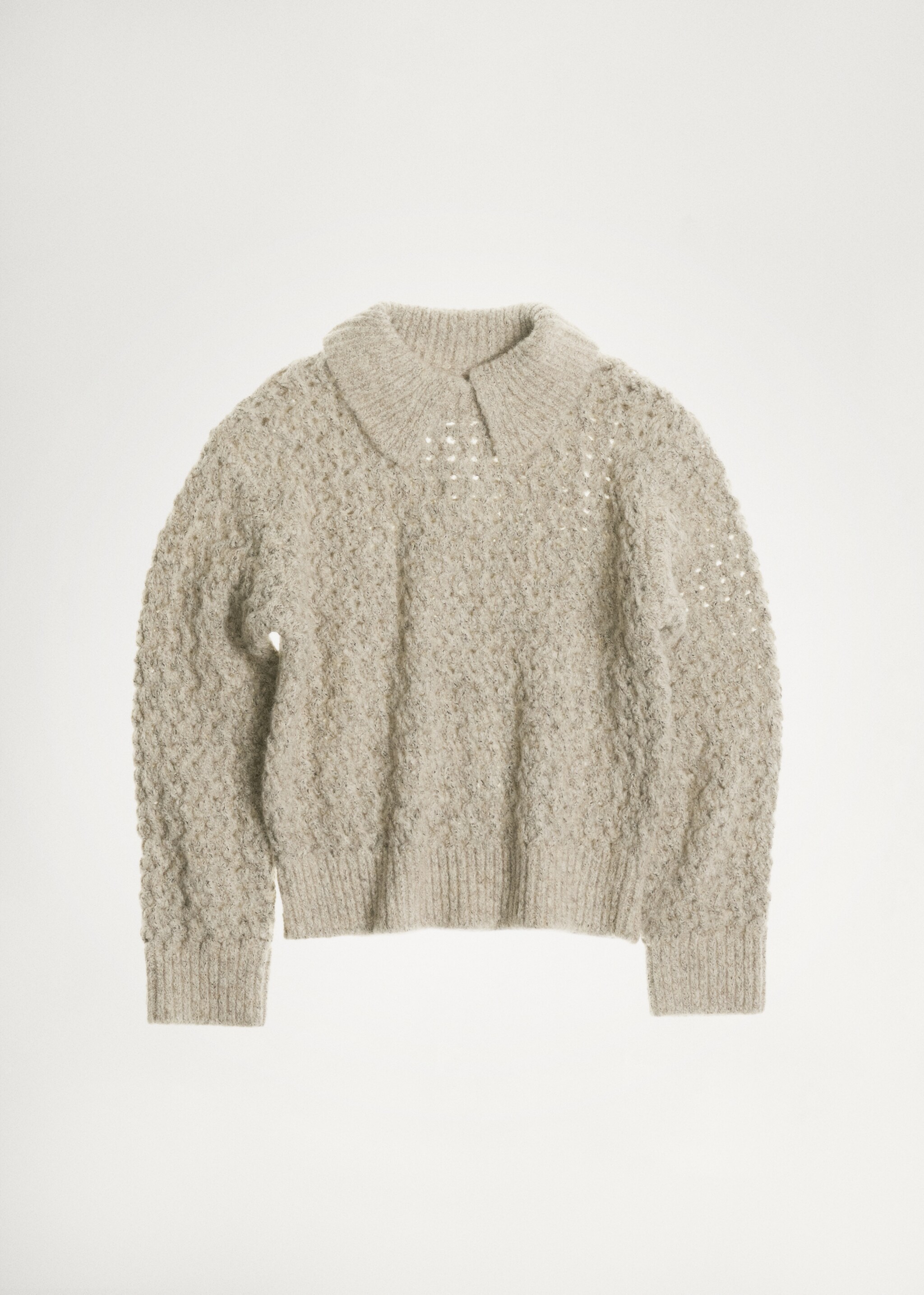 Pull-over maille ajourée col polo - Détail de l'article 7, Sable. Ref: 87000370-00.