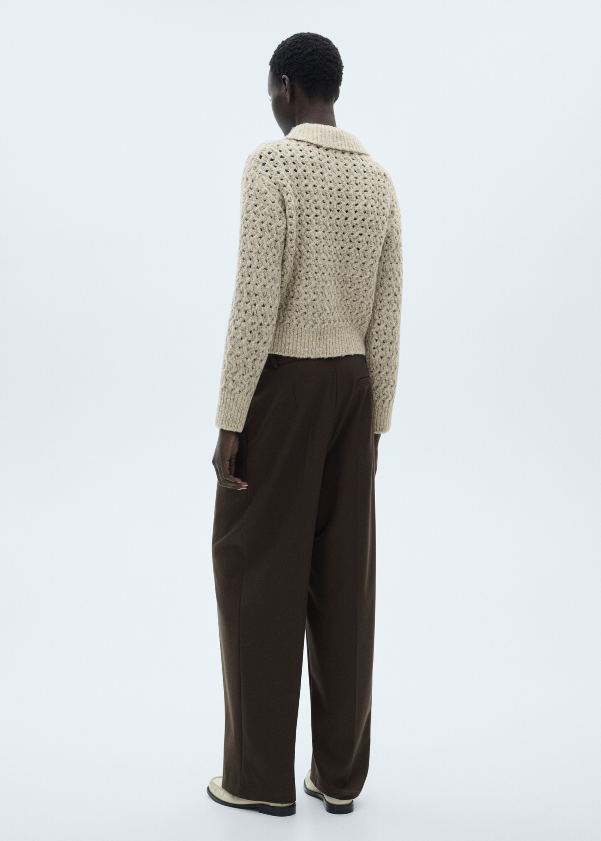 Pull-over maille ajourée col polo - Verso de l’article, Sable. Ref: 87000370-00.