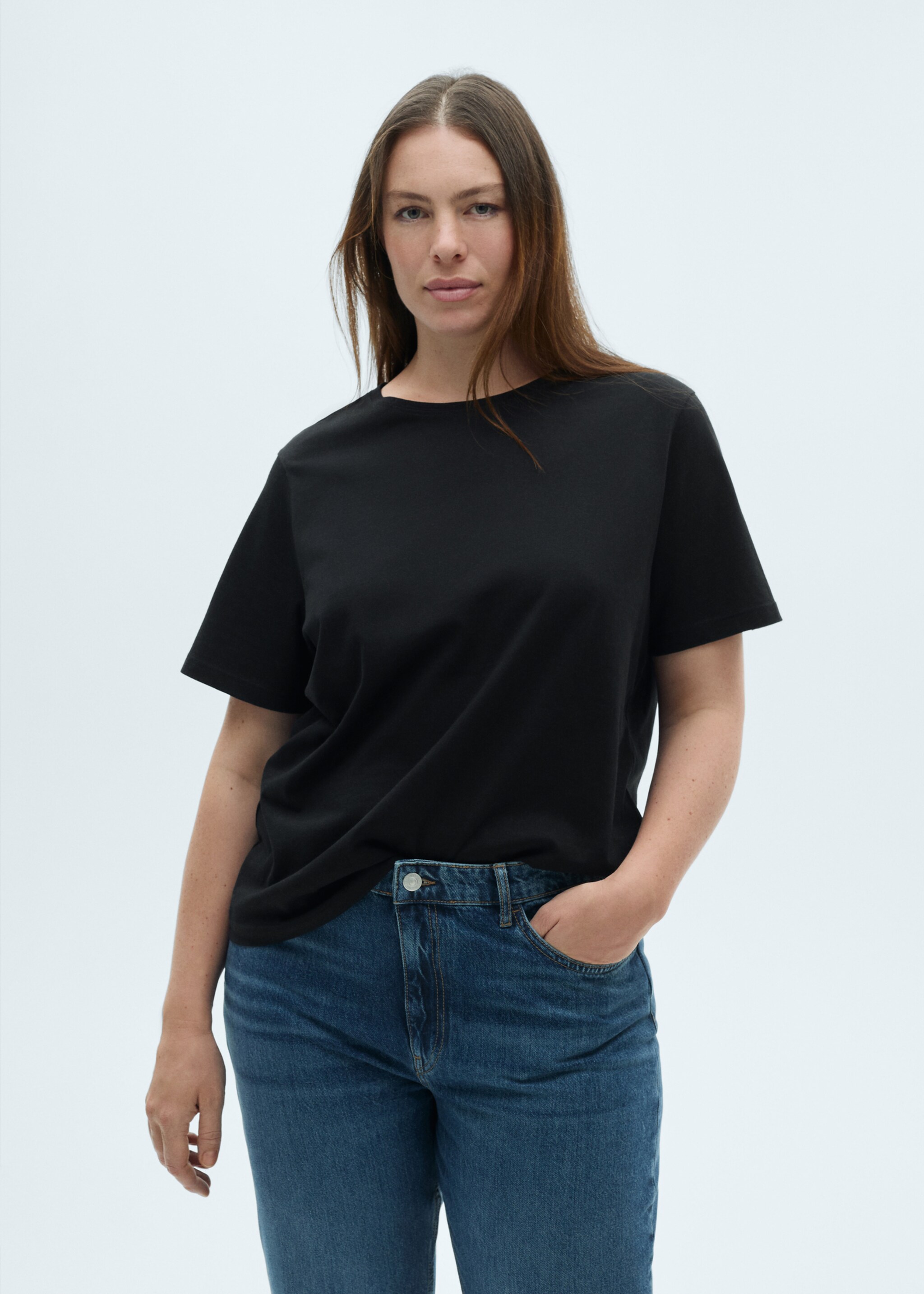 Short-sleeved cotton t-shirt - Details of the article 5, Black. Ref: 87000435-00.