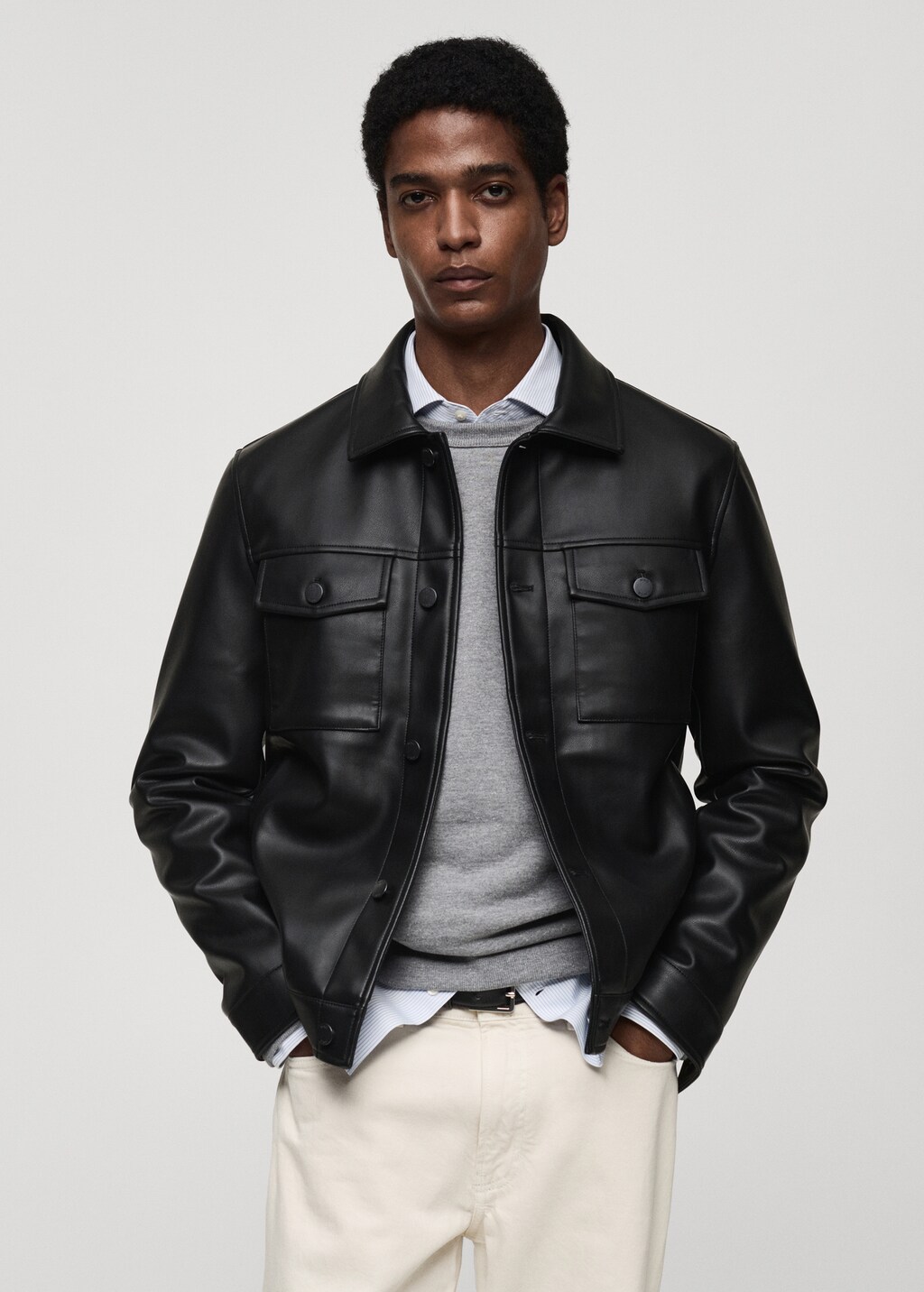 men's button down leather jacket