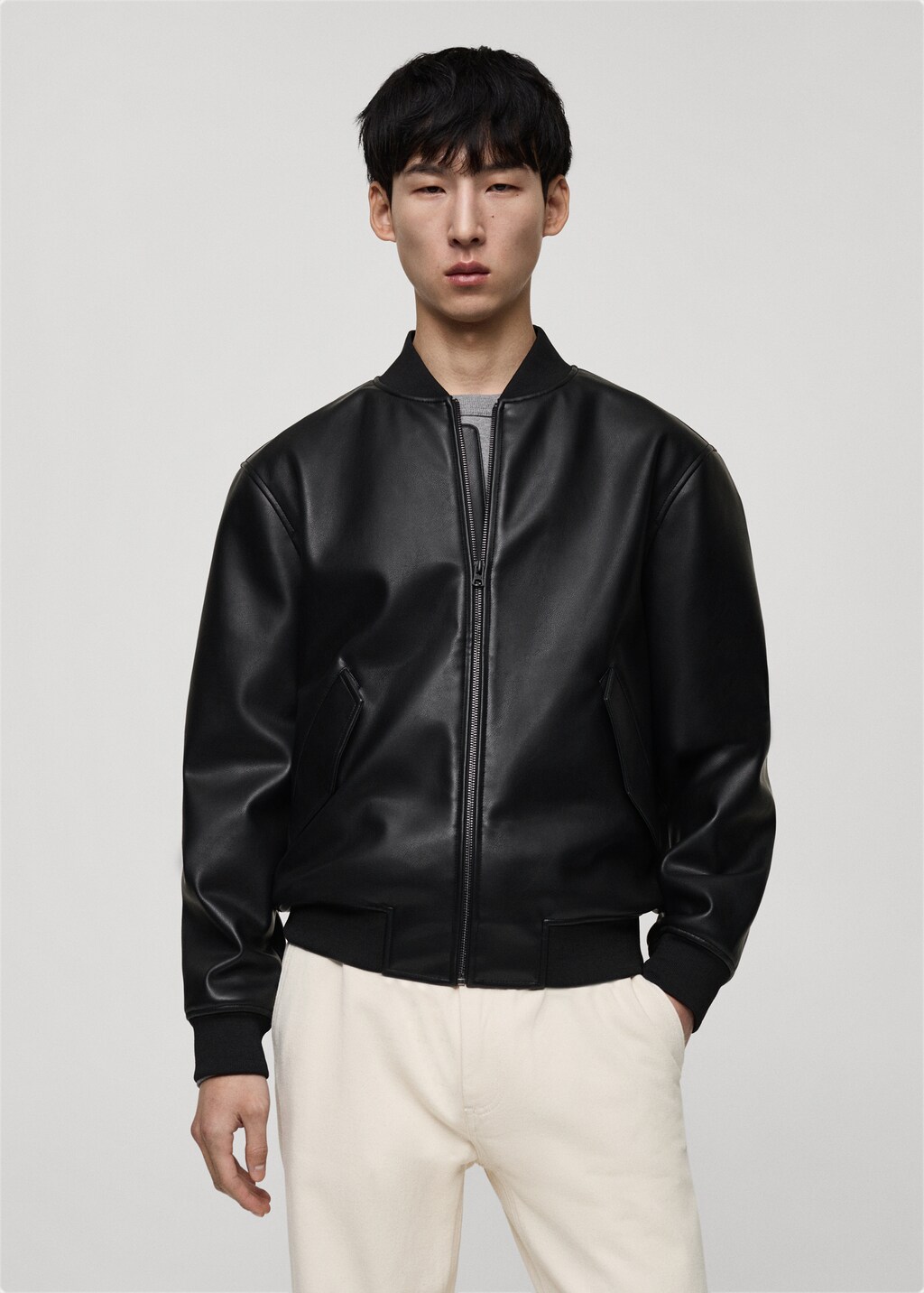 Faux-leather bomber jacket - Men | MANGO OUTLET USA