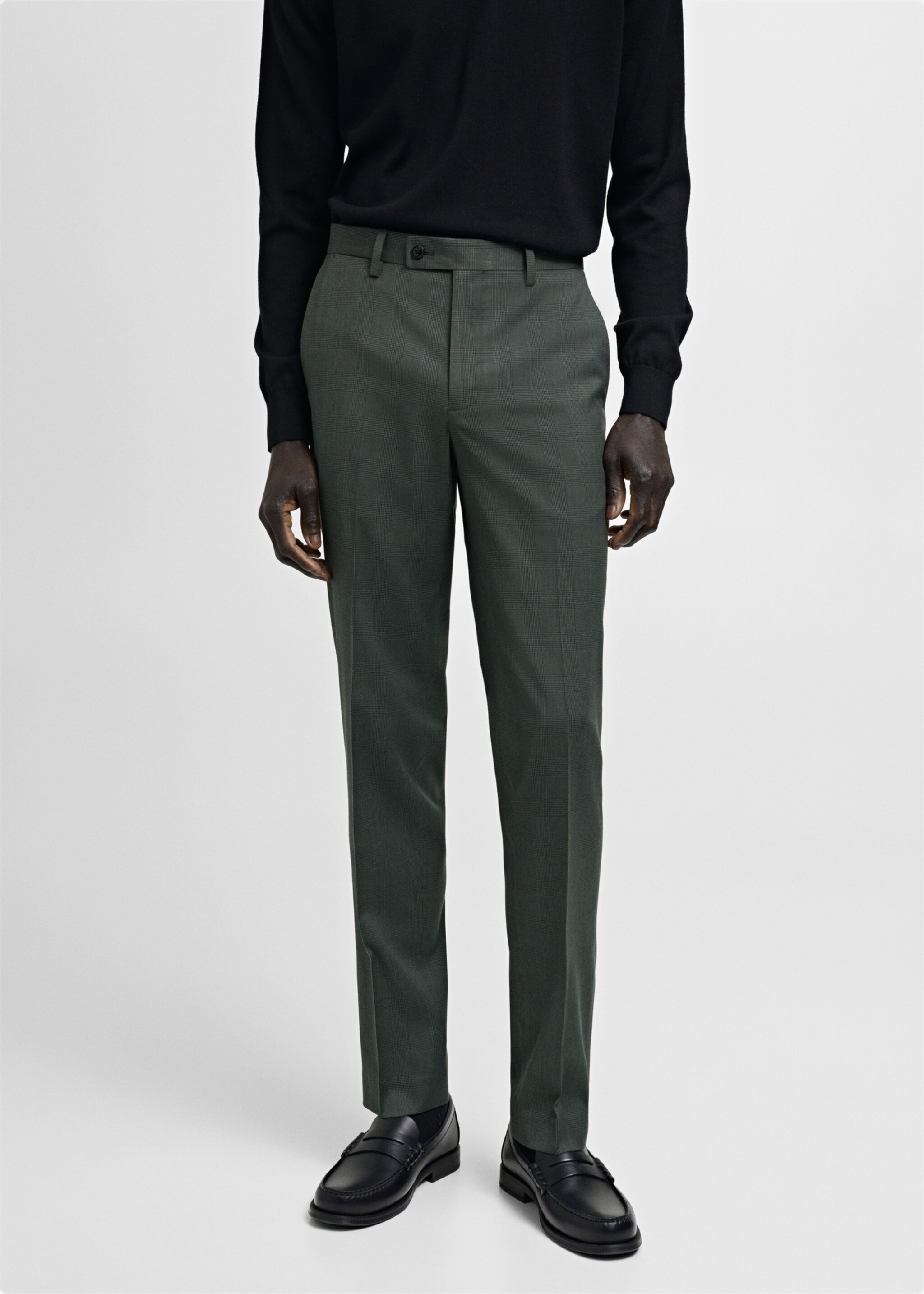 Milan Prince of Wales check suit trousers - Medium plane, Green. Ref: 87000594-00.