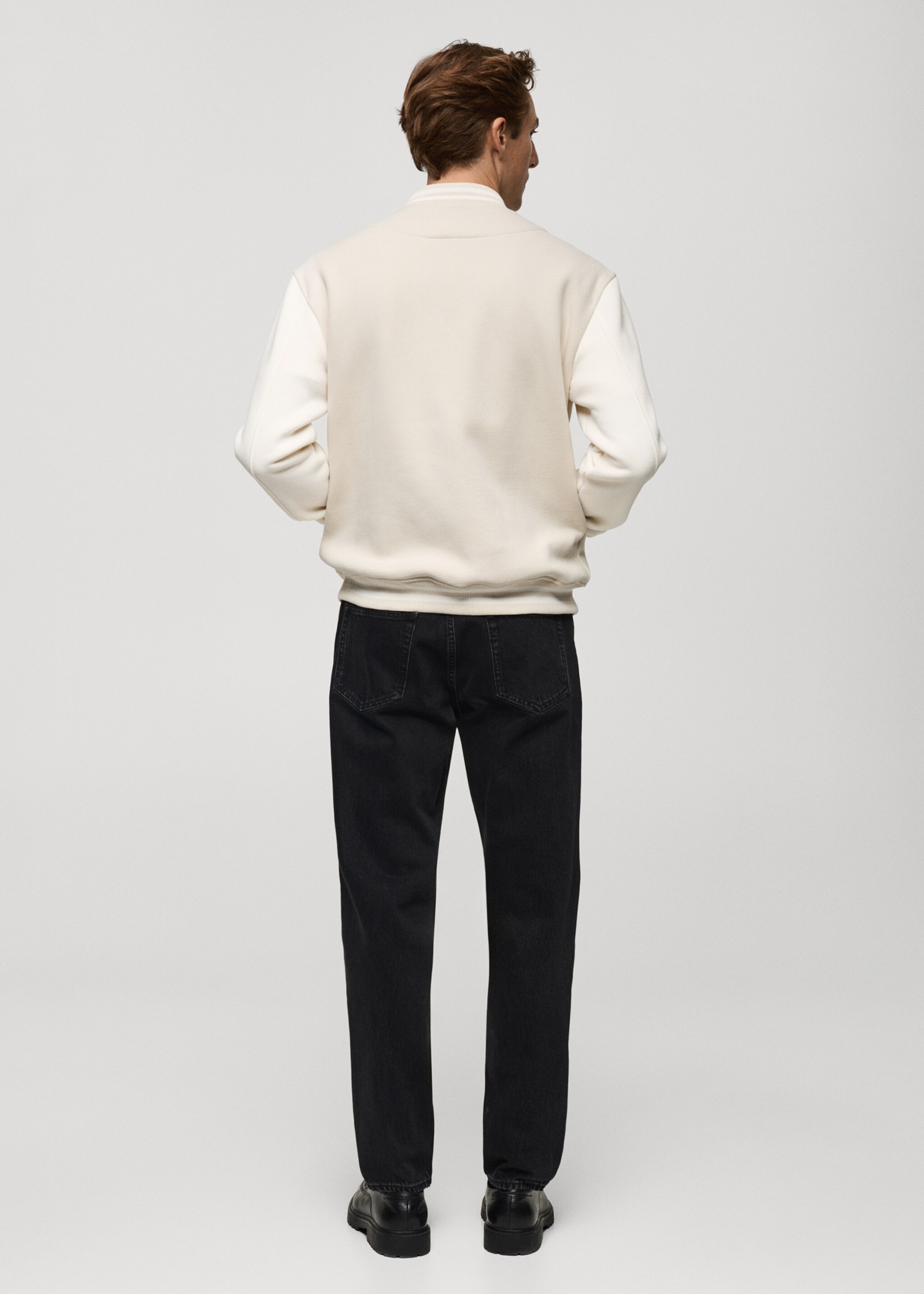 Baumwoll-Bomberjacke aus Baumwolle mit Kontrastdesign - Rückseite des Artikels, Beige. Ref: 87000598-00.