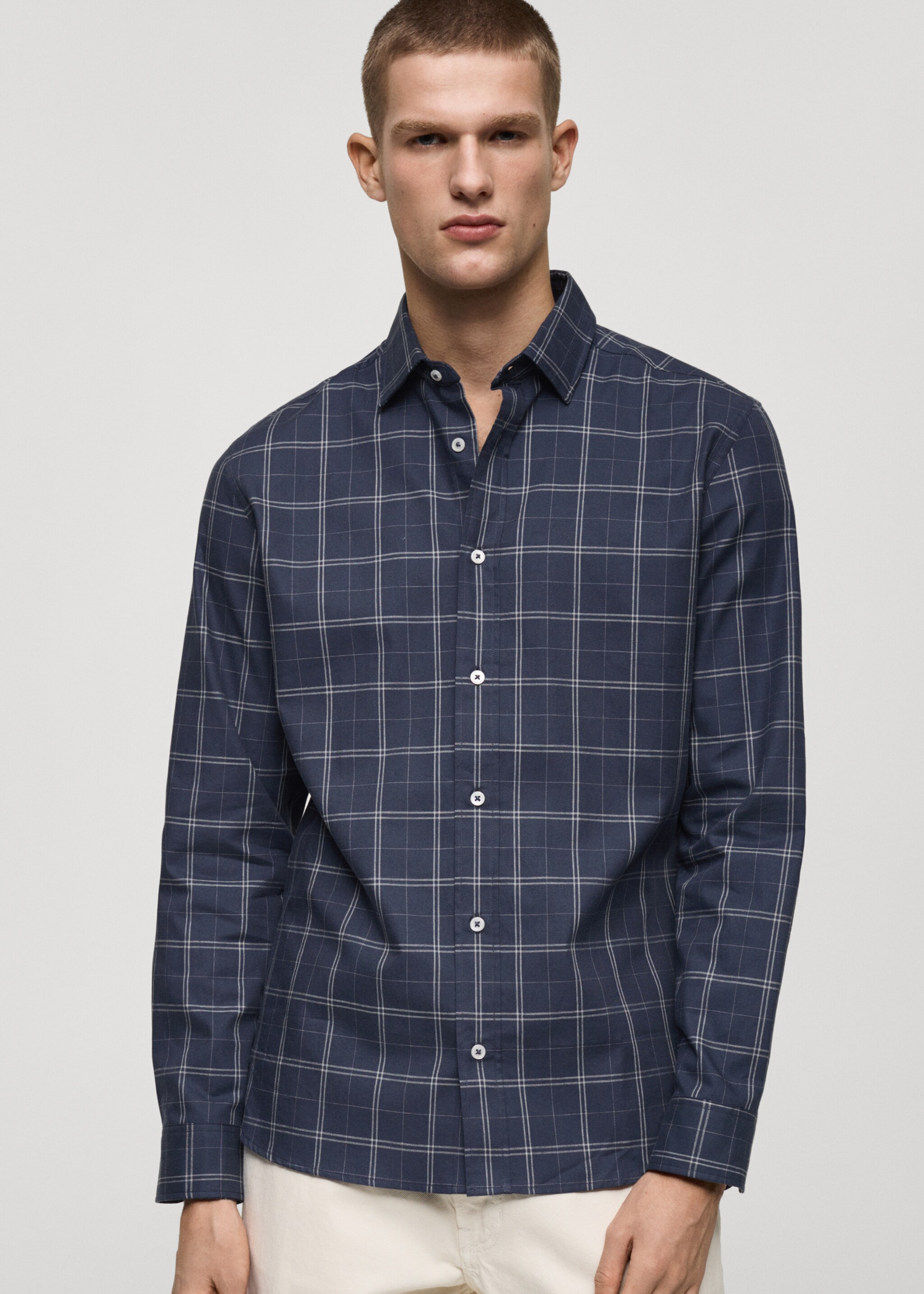 Regular fit check cotton shirt - Medium plane, Dark Navy. Ref: 87000600-00.