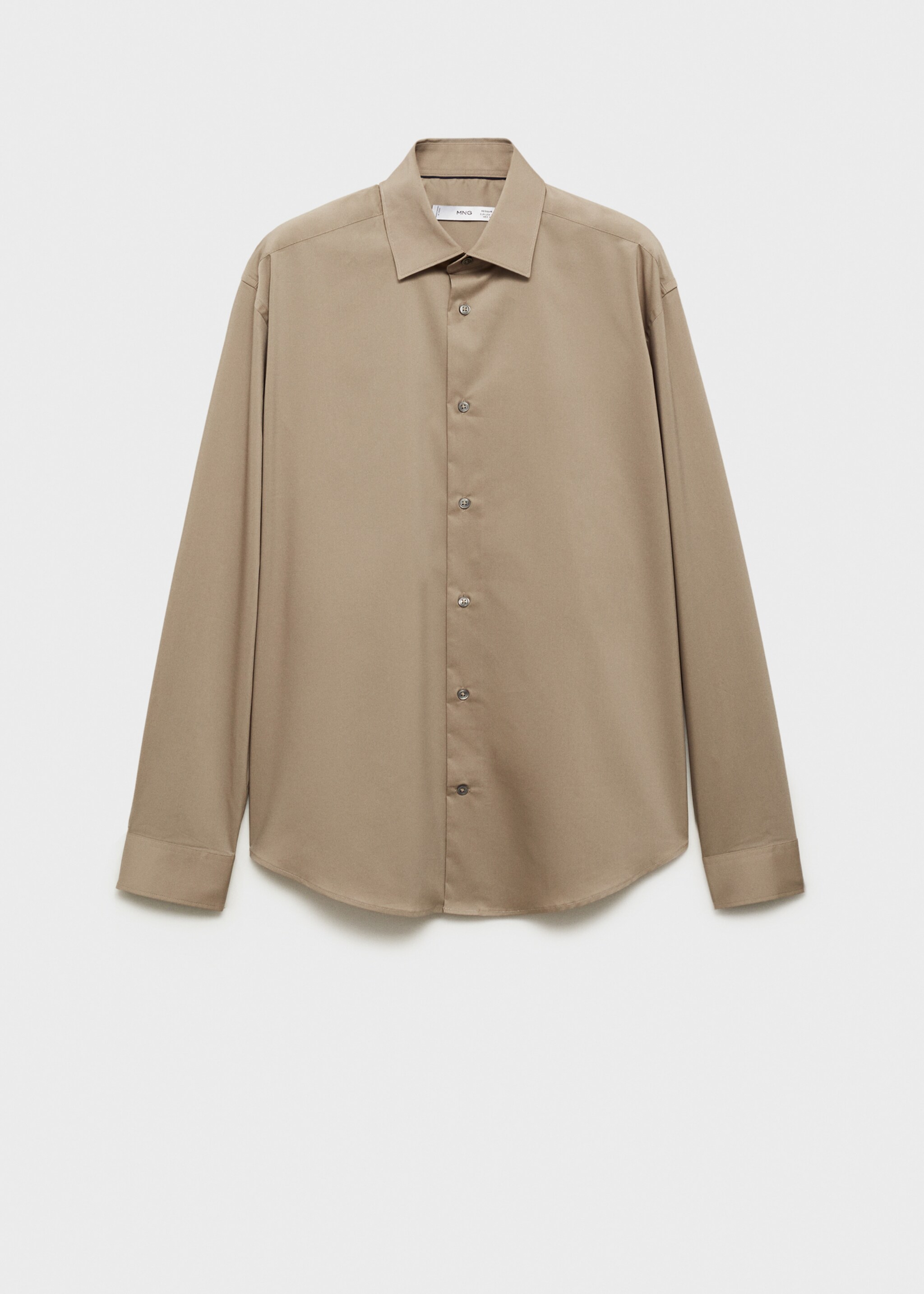 Regular-fit stretch cotton shirt - Article without model, Medium Brown. Ref: 87000602-00.