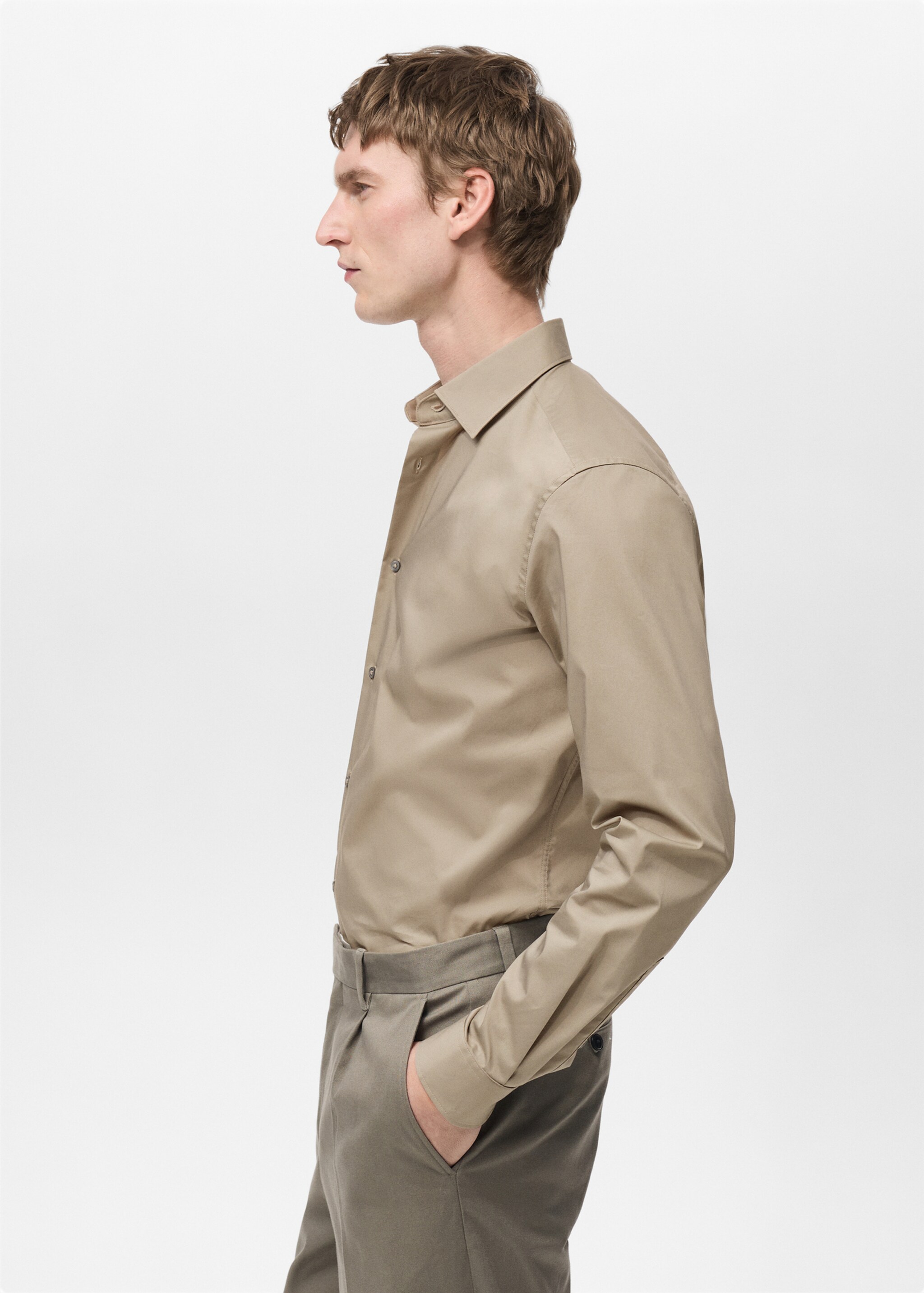 Regular-fit stretch cotton shirt - Details of the article 2, Medium Brown. Ref: 87000602-00.