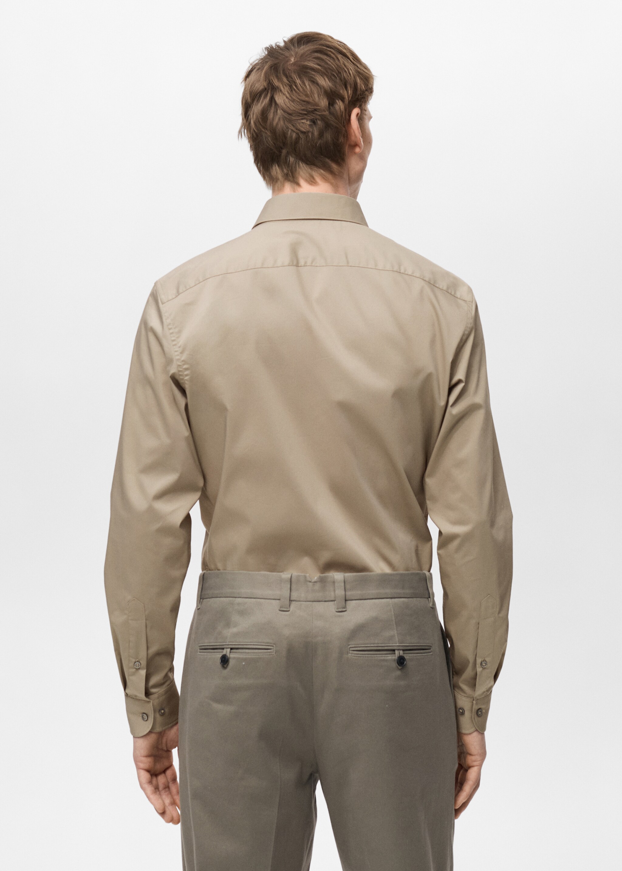 Regular-fit stretch cotton shirt - Reverse of the article, Medium Brown. Ref: 87000602-00.