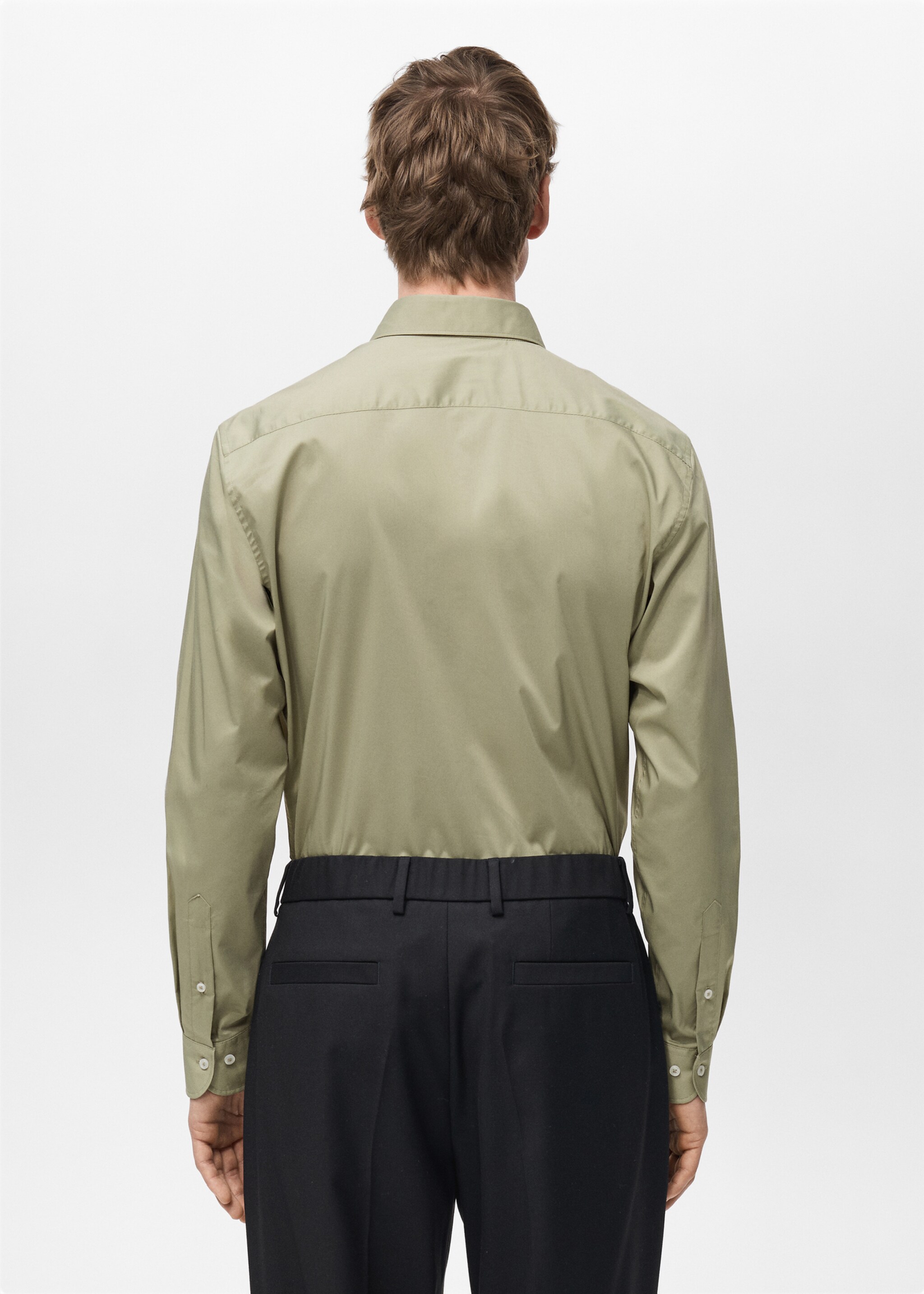 Regular-fit stretch cotton shirt - Reverse of the article, Green. Ref: 87000602-00.