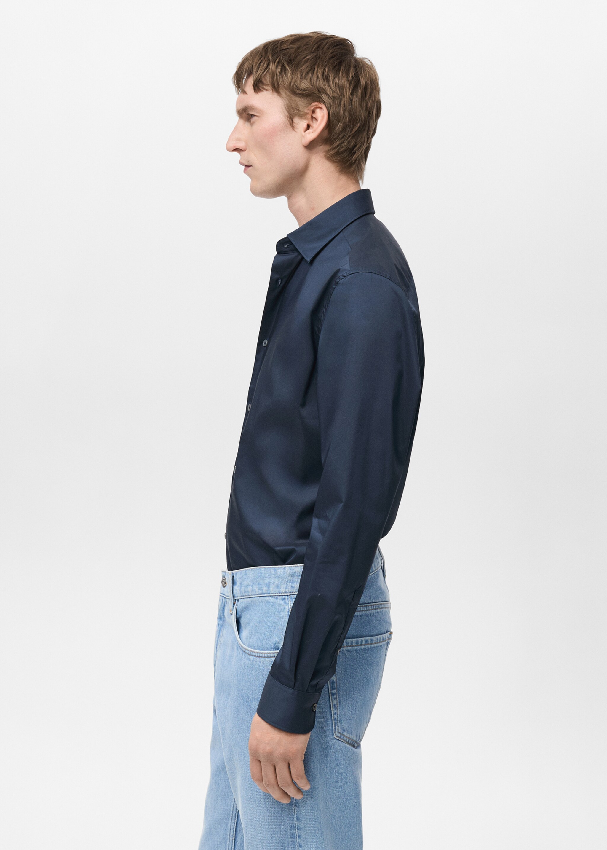 Regular-fit stretch cotton shirt - Details of the article 2, Dark Navy. Ref: 87000602-00.