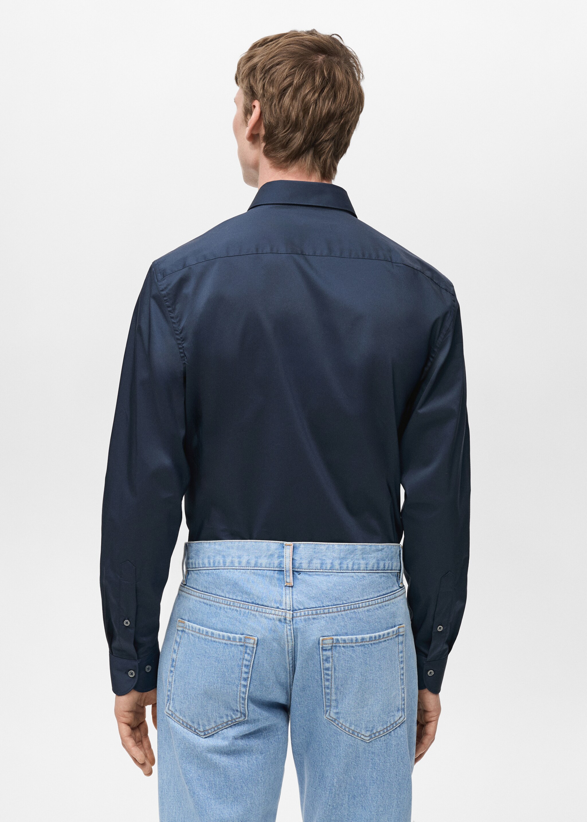Regular-fit stretch cotton shirt - Reverse of the article, Dark Navy. Ref: 87000602-00.