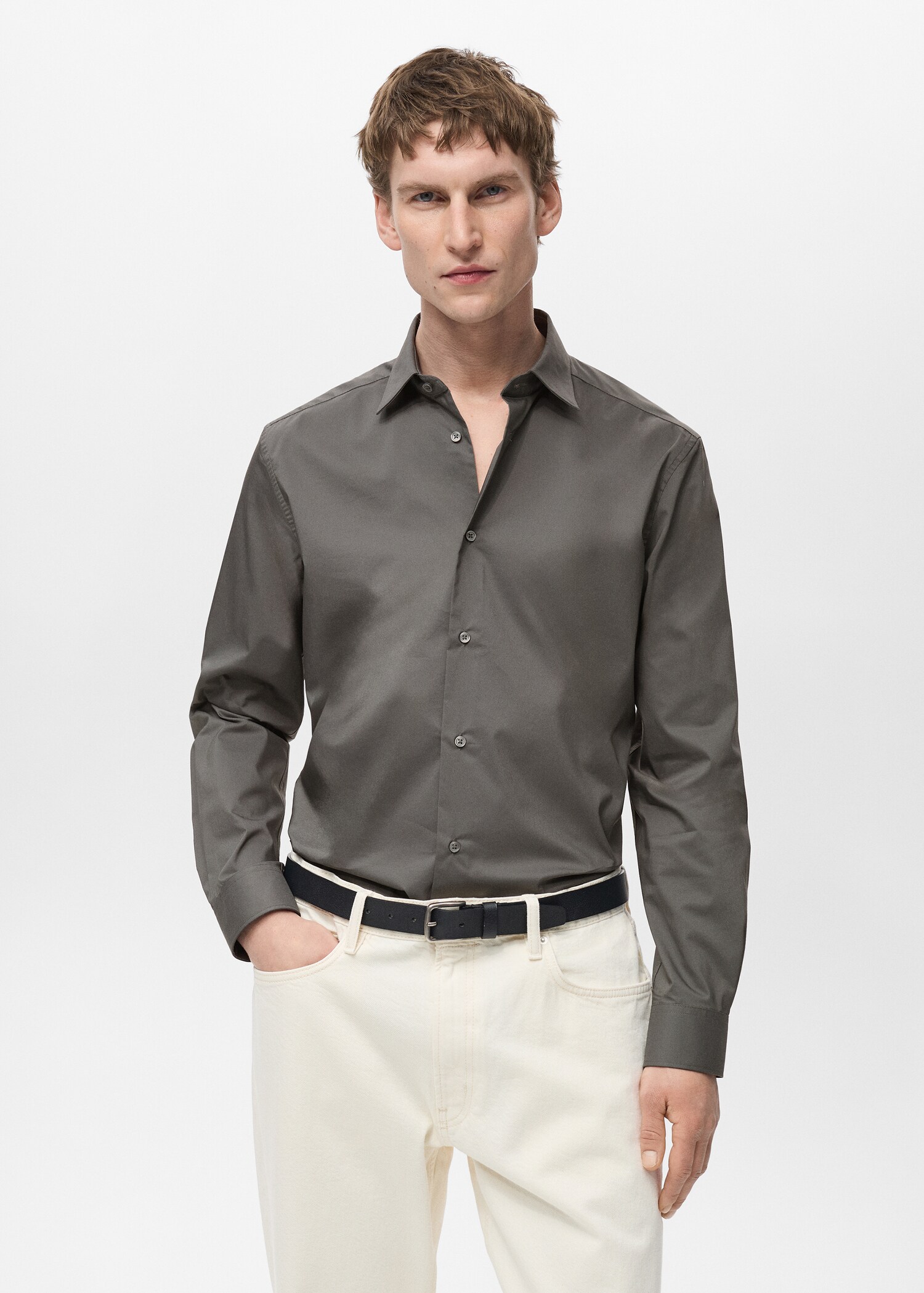 Regular Fit-Hemd aus Stretch-Baumwolle - Mittlere Ansicht