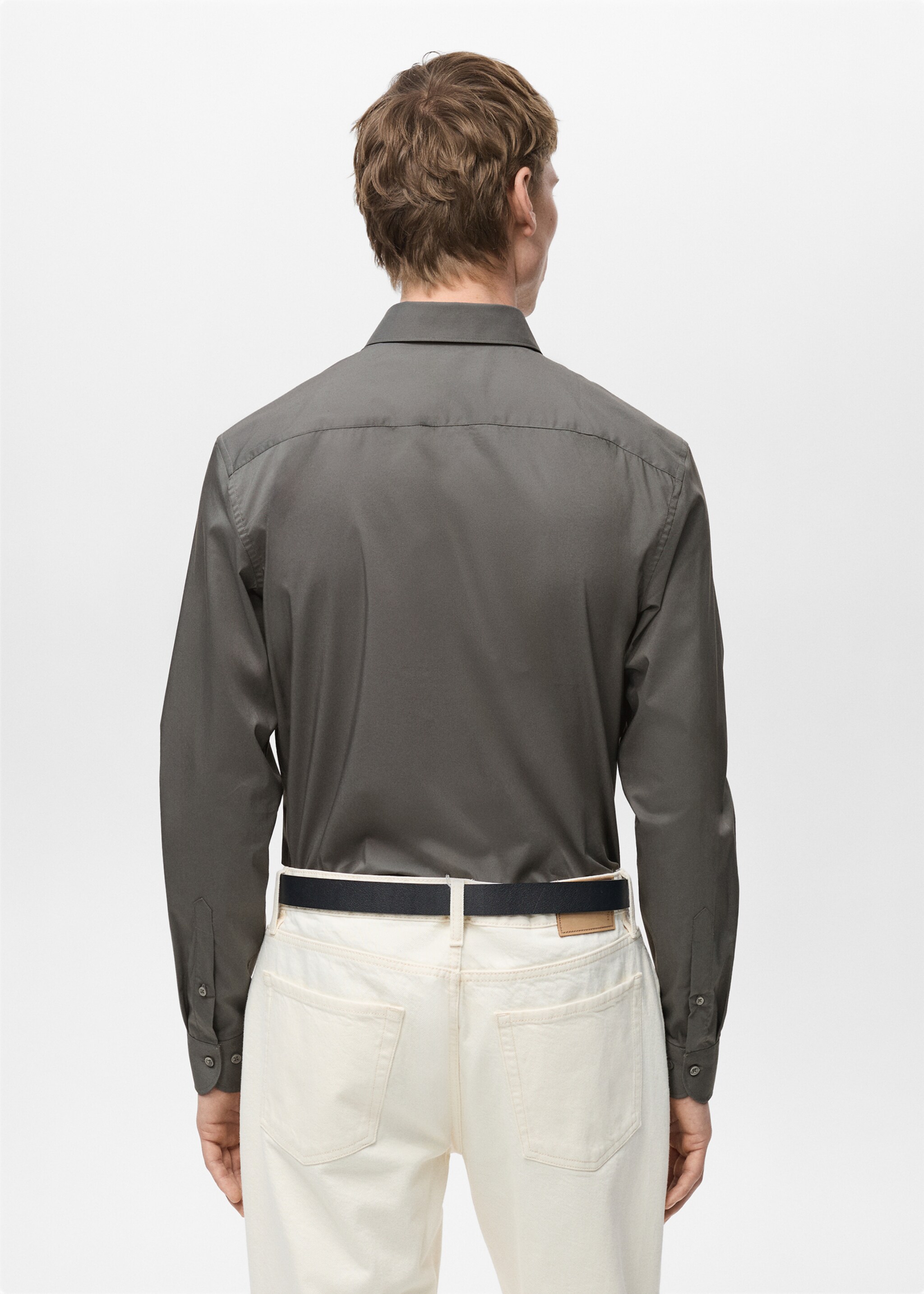 Regular-fit stretch cotton shirt - Reverse of the article, Grey. Ref: 87000602-00.