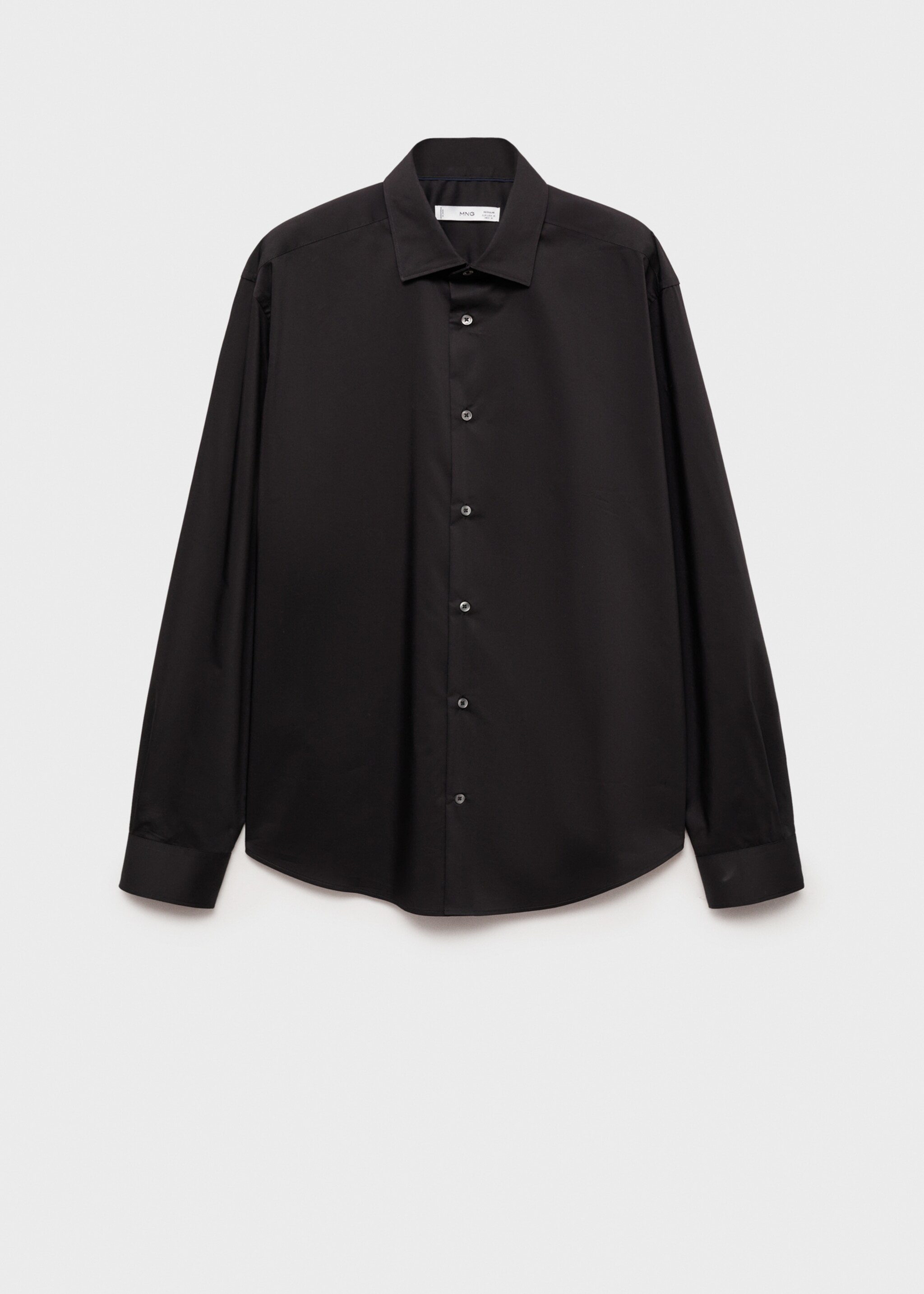 Regular-fit stretch cotton shirt - Article without model, Black. Ref: 87000602-00.