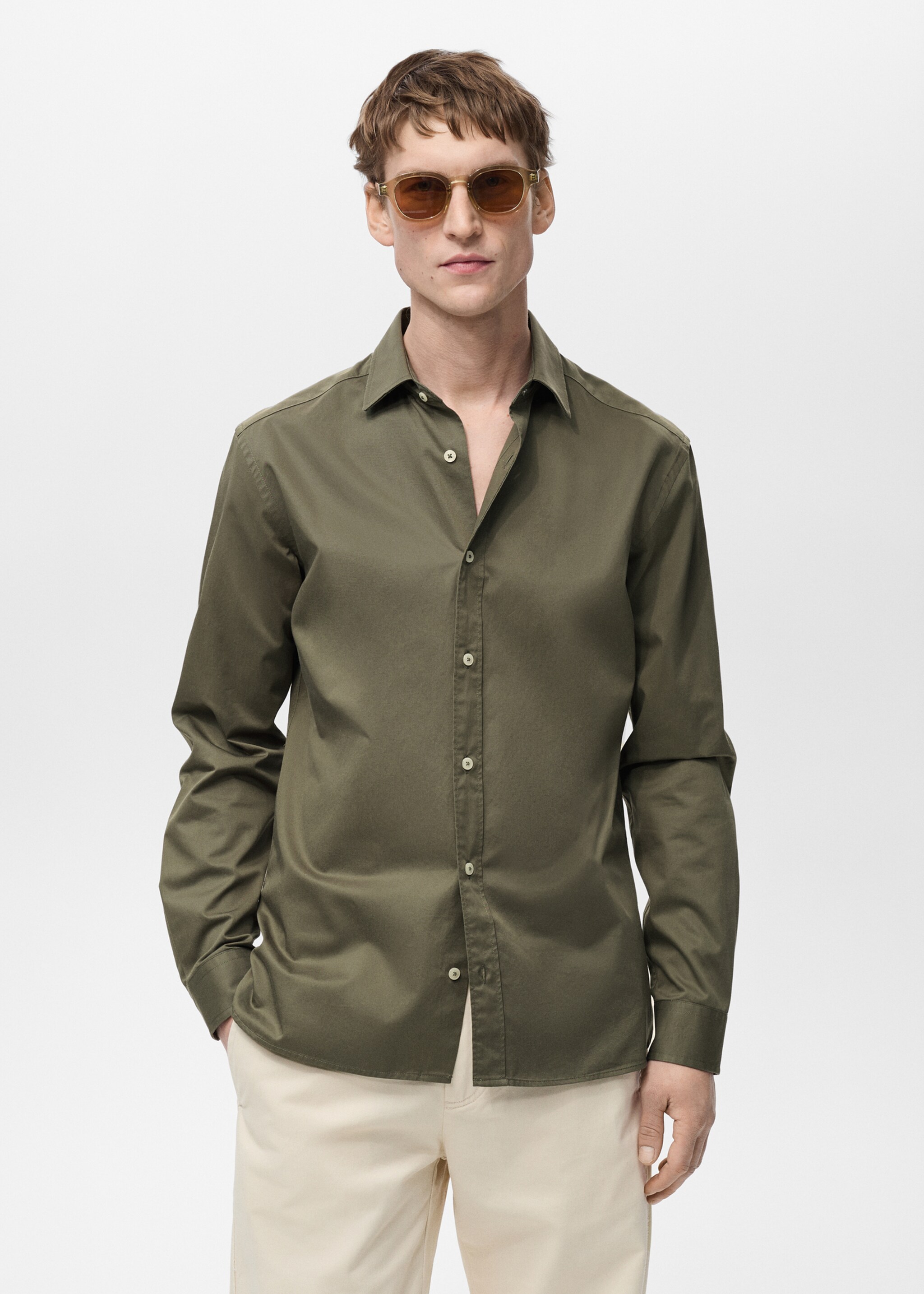 100% cotton regular fit shirt - Medium plane, Khaki. Ref: 87000606-00.