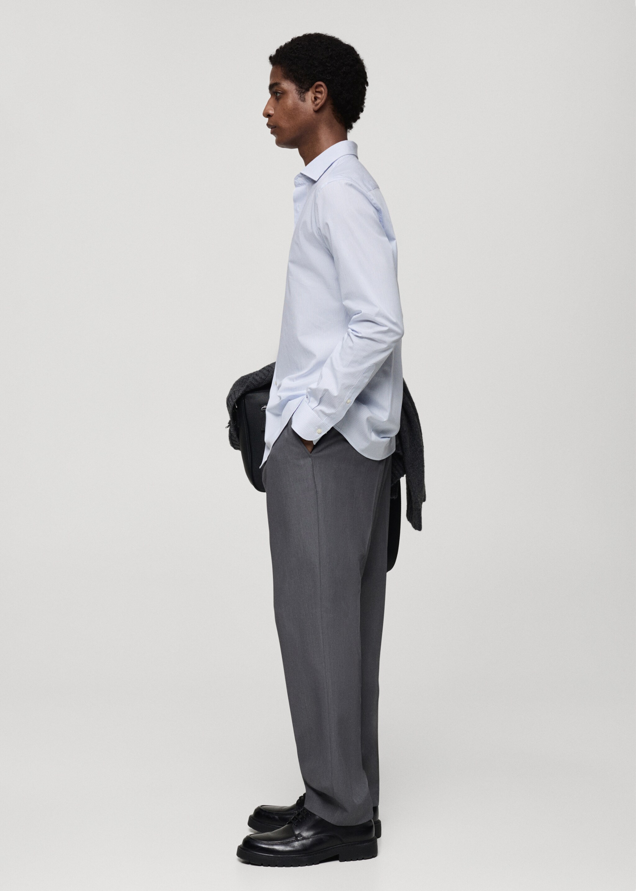 Slim fit striped cotton shirt - Details of the article 2, Sky Blue. Ref: 87000607-00.