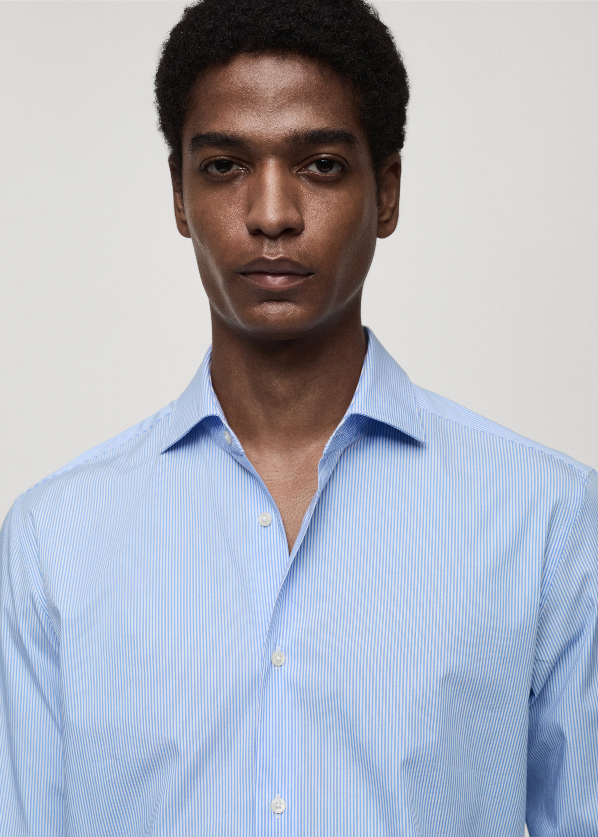 Slim fit striped cotton shirt - Details of the article 1, Blue. Ref: 87000607-00.