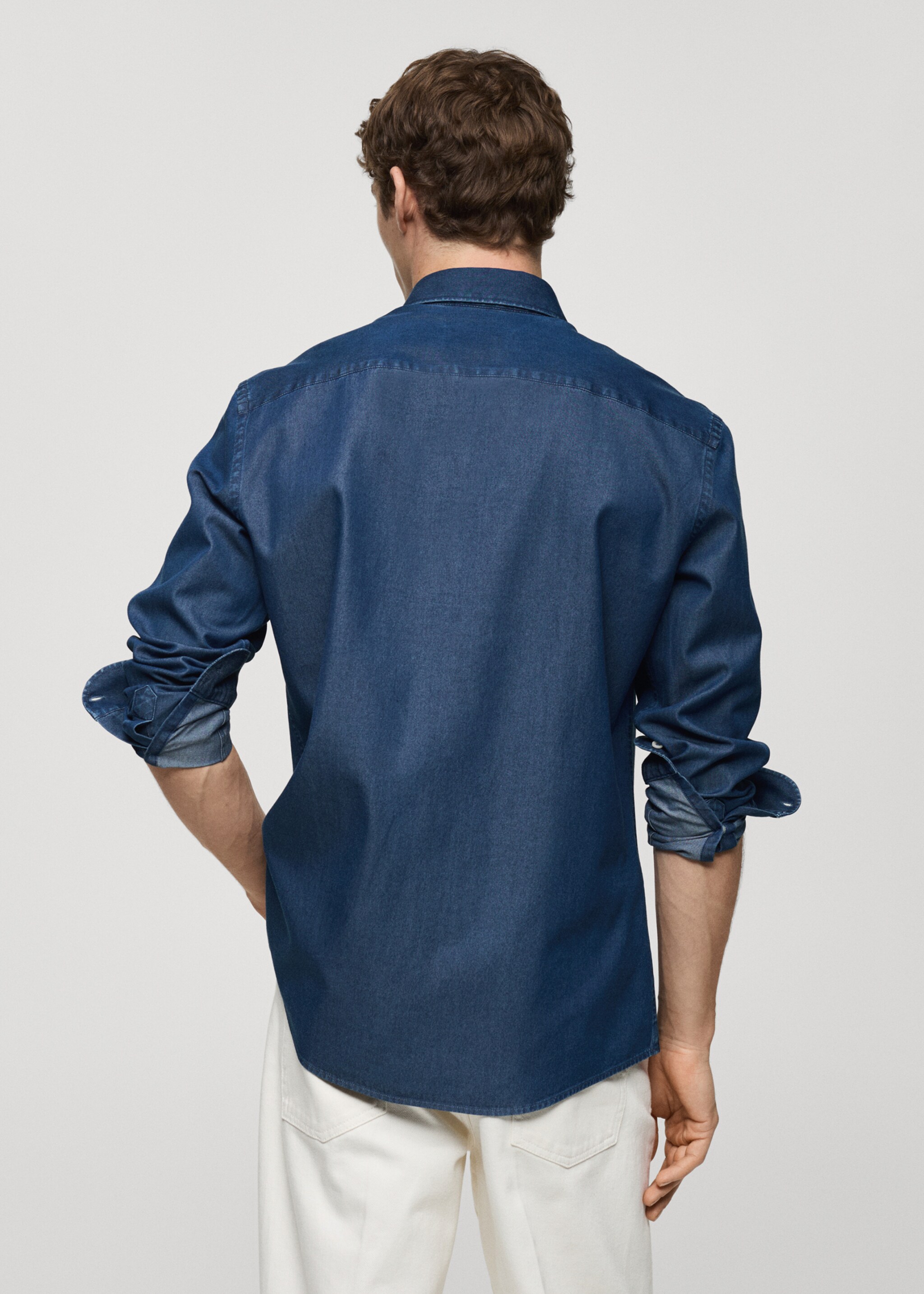 Košile slim fit bavlna chambray - Zadní strana zboží, Tmavě modrá. Ref: 87000608-00.