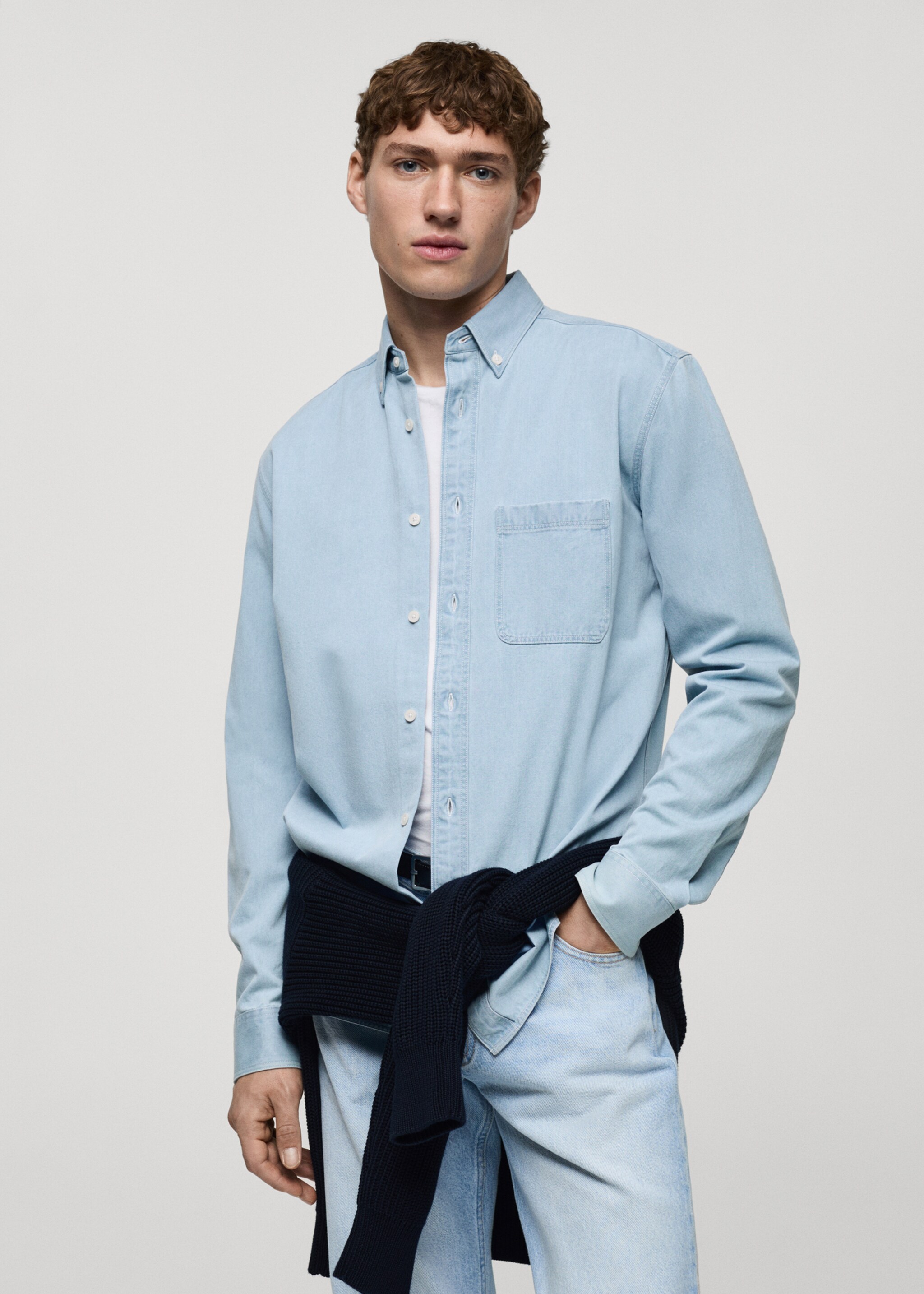 100% cotton denim shirt - Medium plane, Light Blue. Ref: 87000609-00.