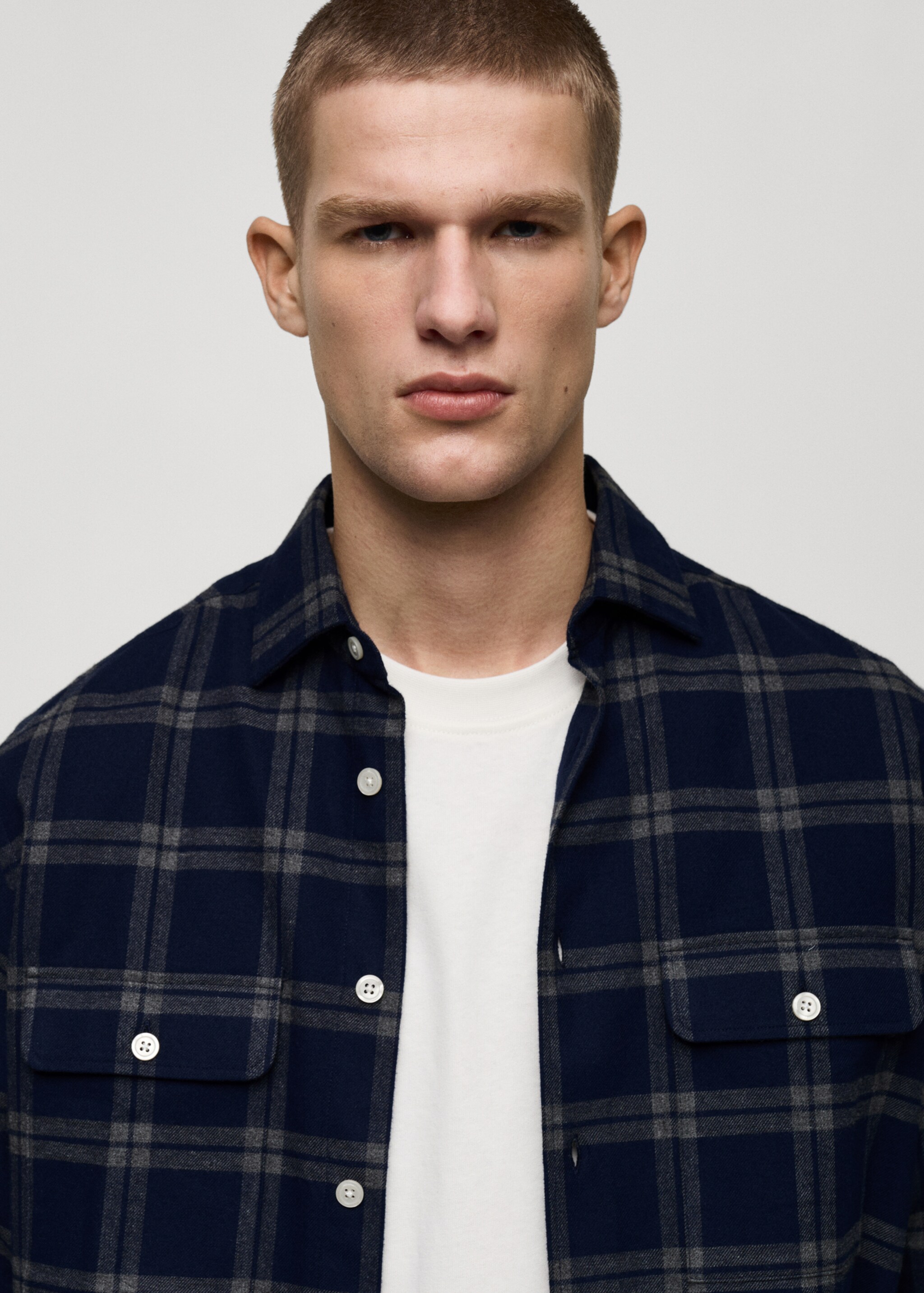 100% cotton flannel check overshirt - Details of the article 1, Dark Navy. Ref: 87000610-00.
