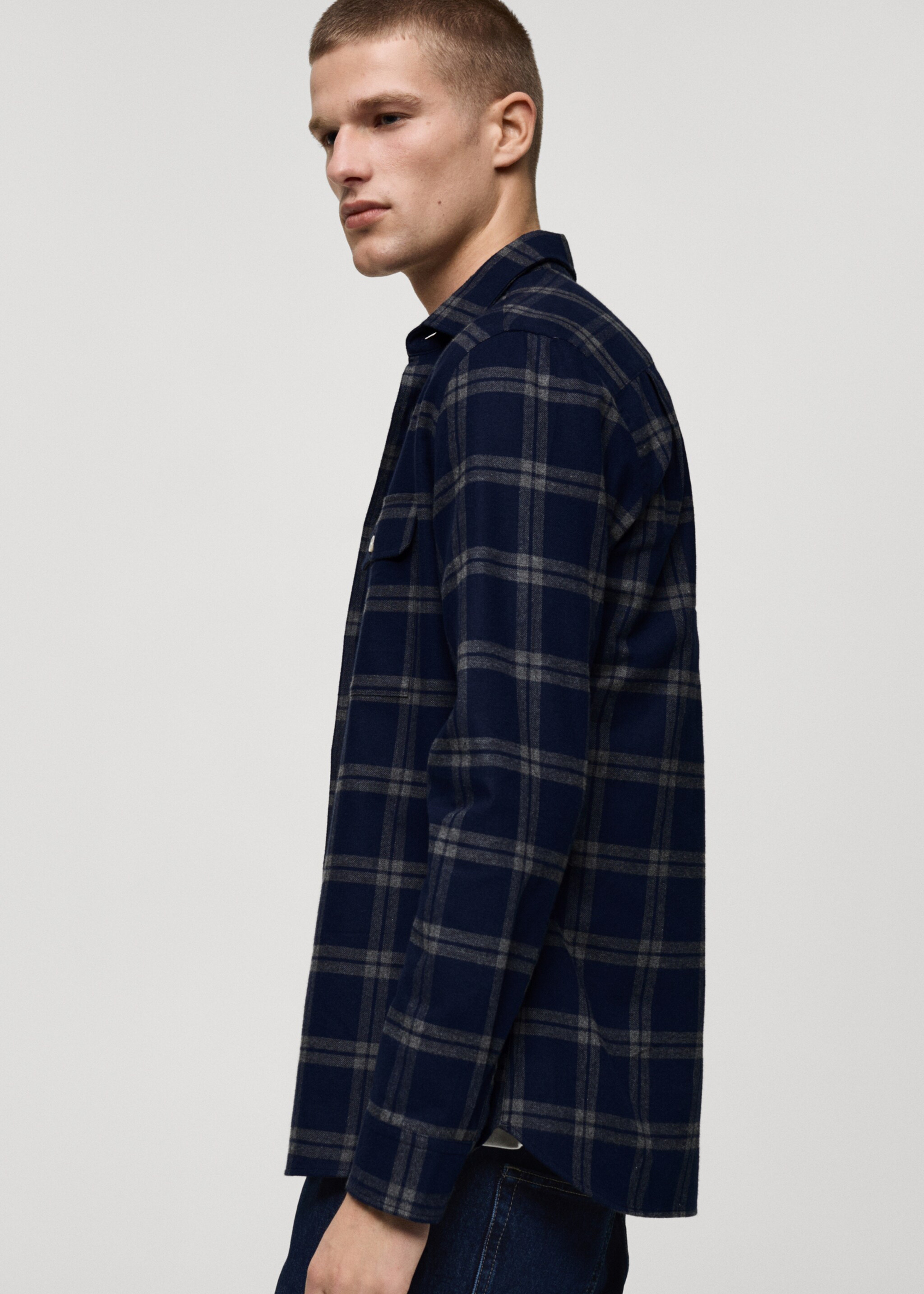 100% cotton flannel check overshirt - Details of the article 2, Dark Navy. Ref: 87000610-00.