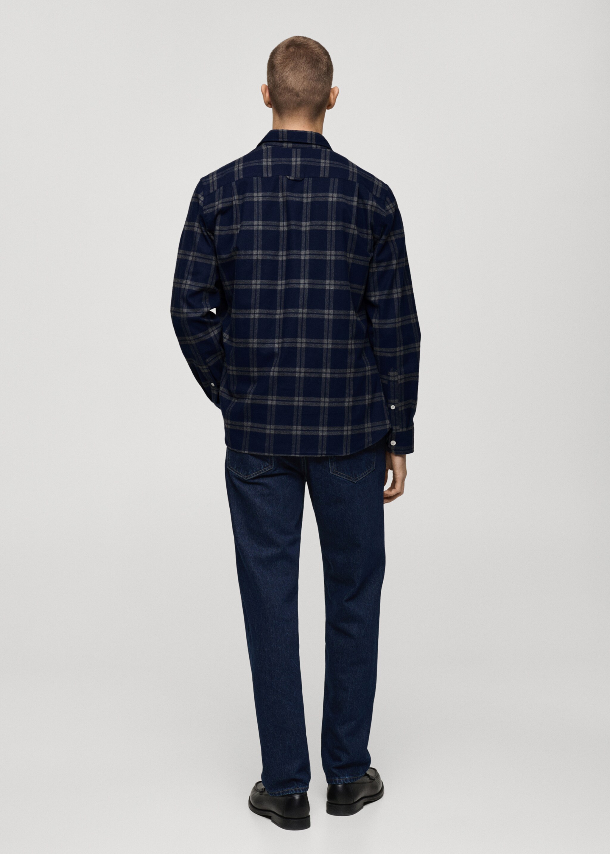 100% cotton flannel check overshirt - Reverse of the article, Dark Navy. Ref: 87000610-00.