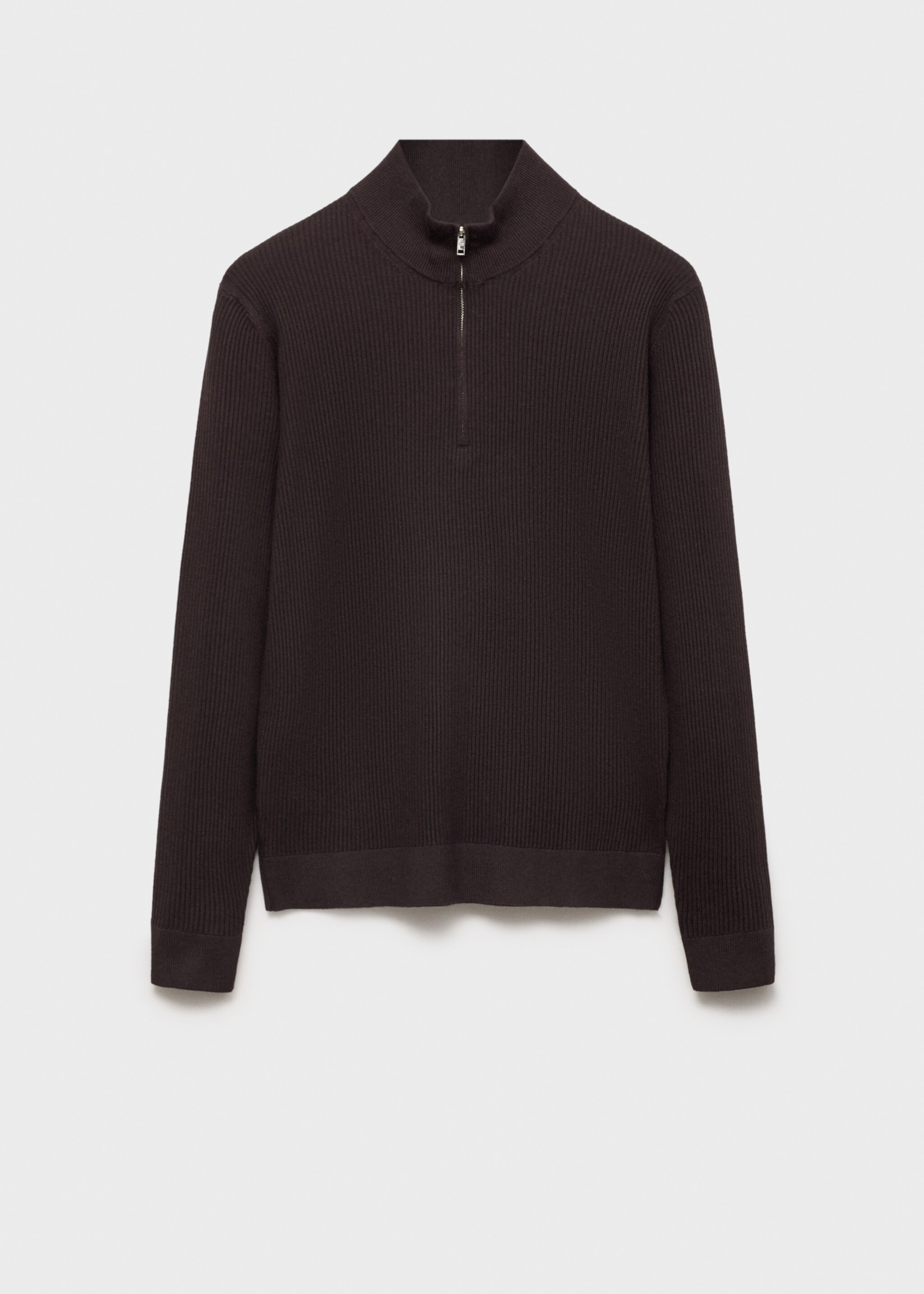 Ribbed sweater with zip neck - Article without model, Chocolate. Ref: 87000611-00.