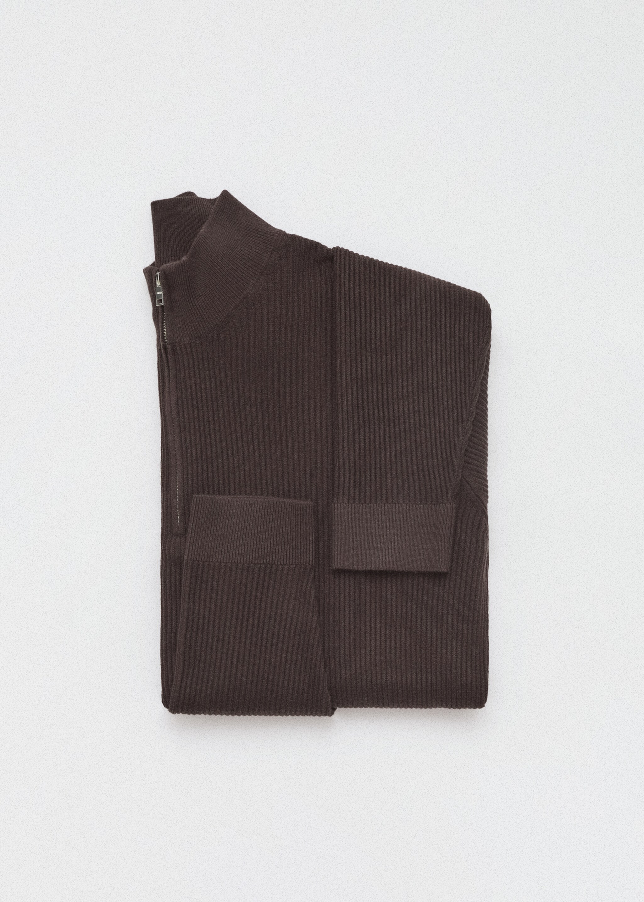Ribbed sweater with zip neck - Details of the article 3, Chocolate. Ref: 87000611-00.