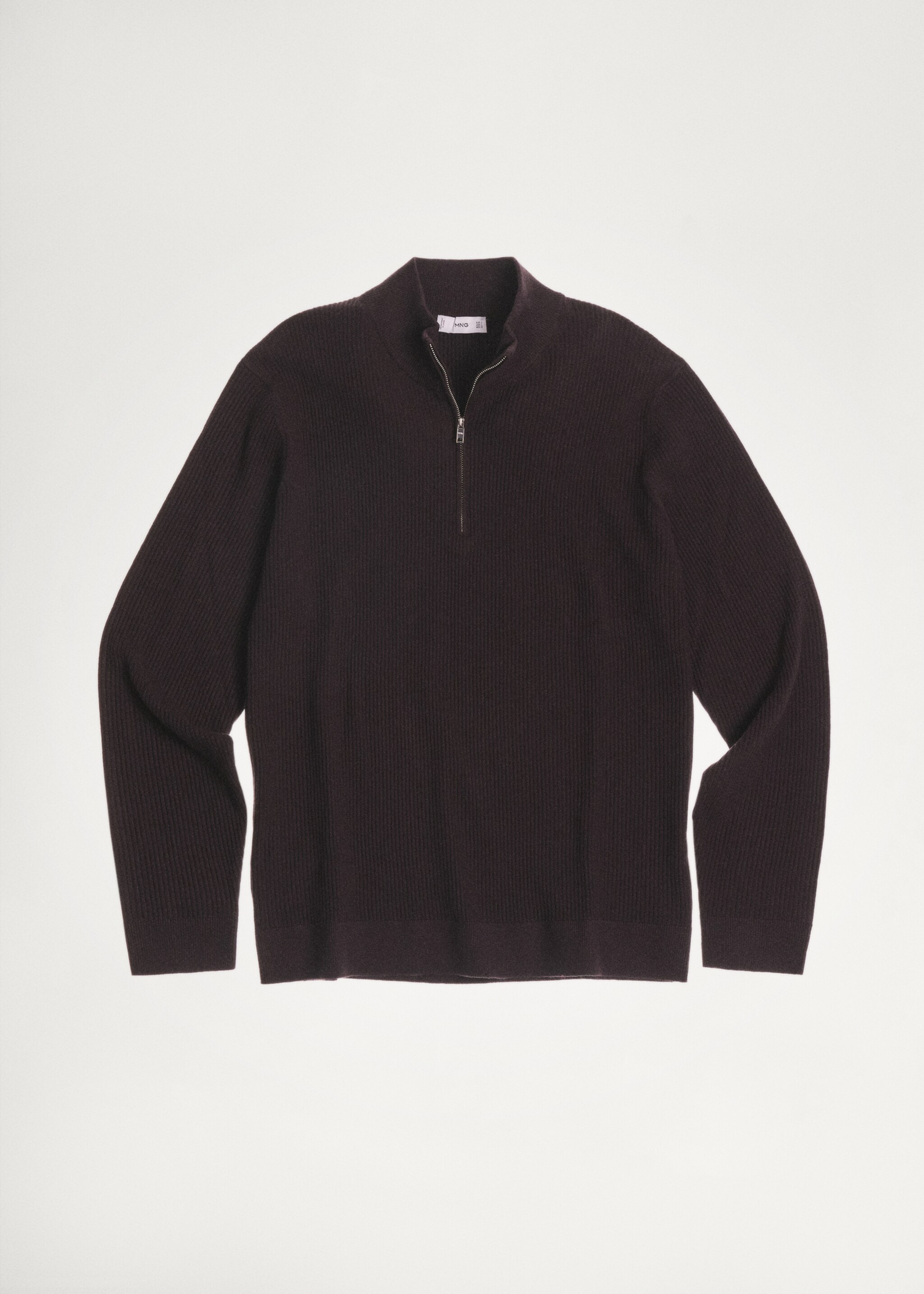 Ribbed sweater with zip neck - Details of the article 5, Chocolate. Ref: 87000611-00.