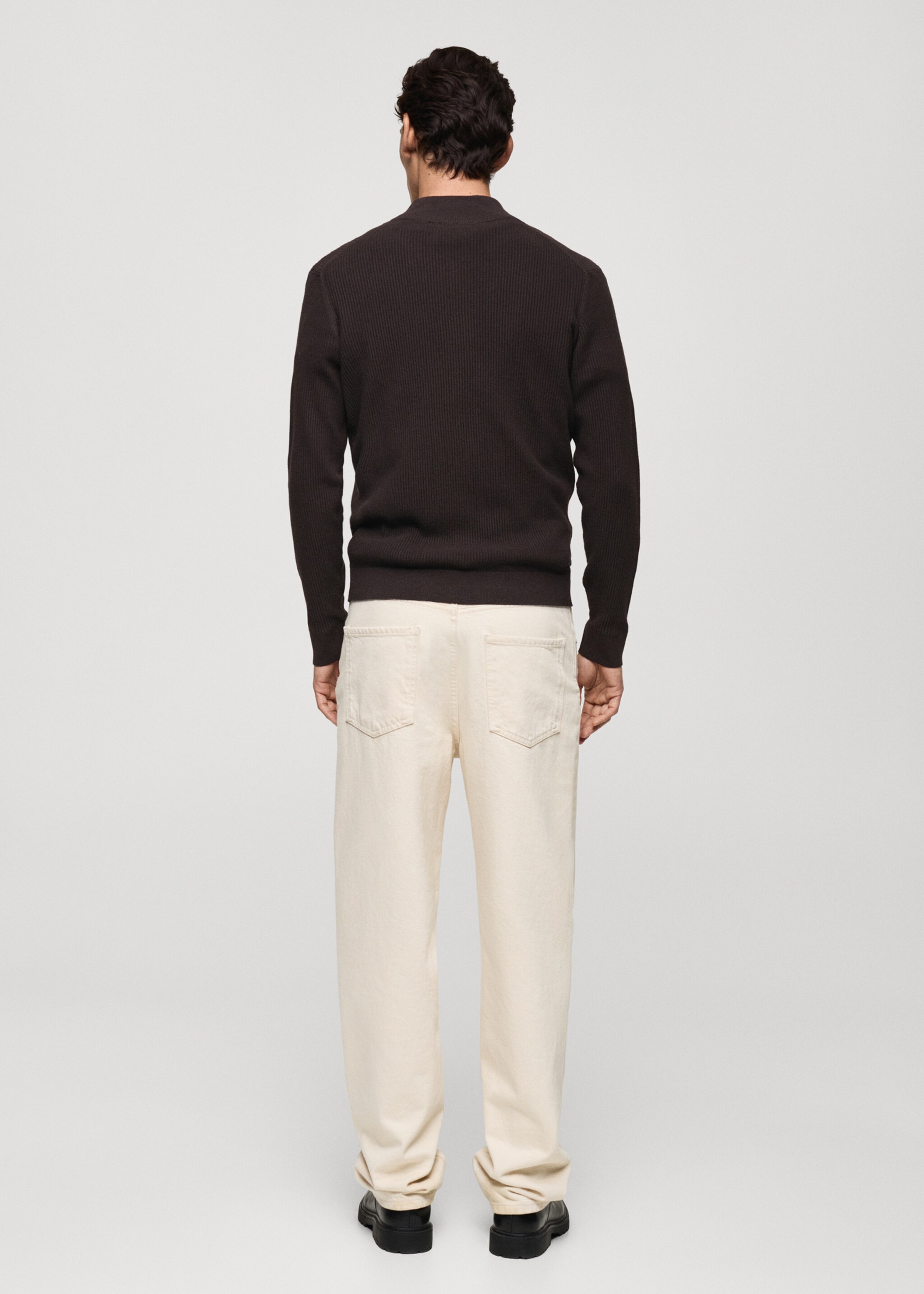 Ribbed sweater with zip neck - Reverse of the article, Chocolate. Ref: 87000611-00.