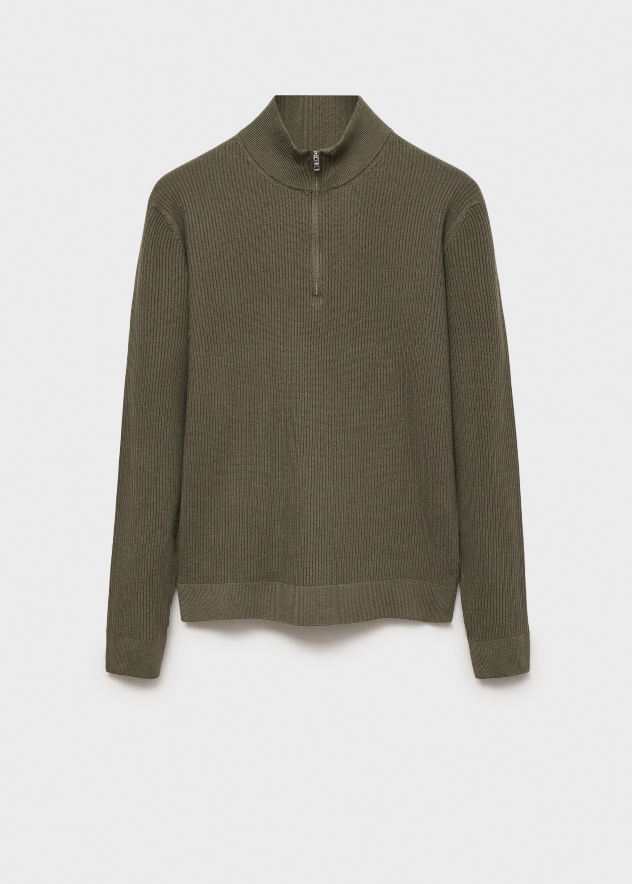 Ribbed sweater with zip neck - Article without model, Khaki. Ref: 87000611-00.