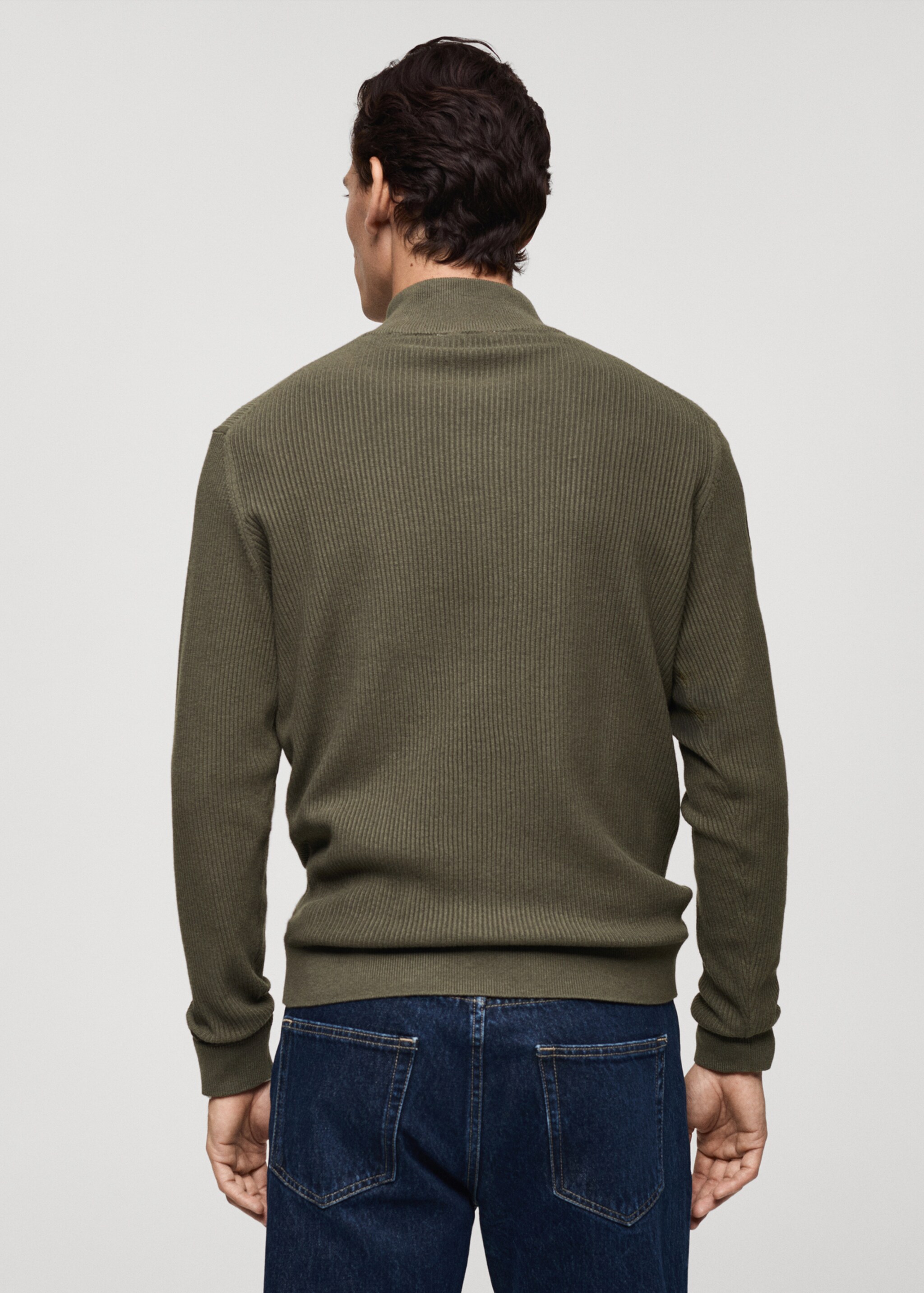 Ribbed sweater with zip neck - Reverse of the article, Khaki. Ref: 87000611-00.