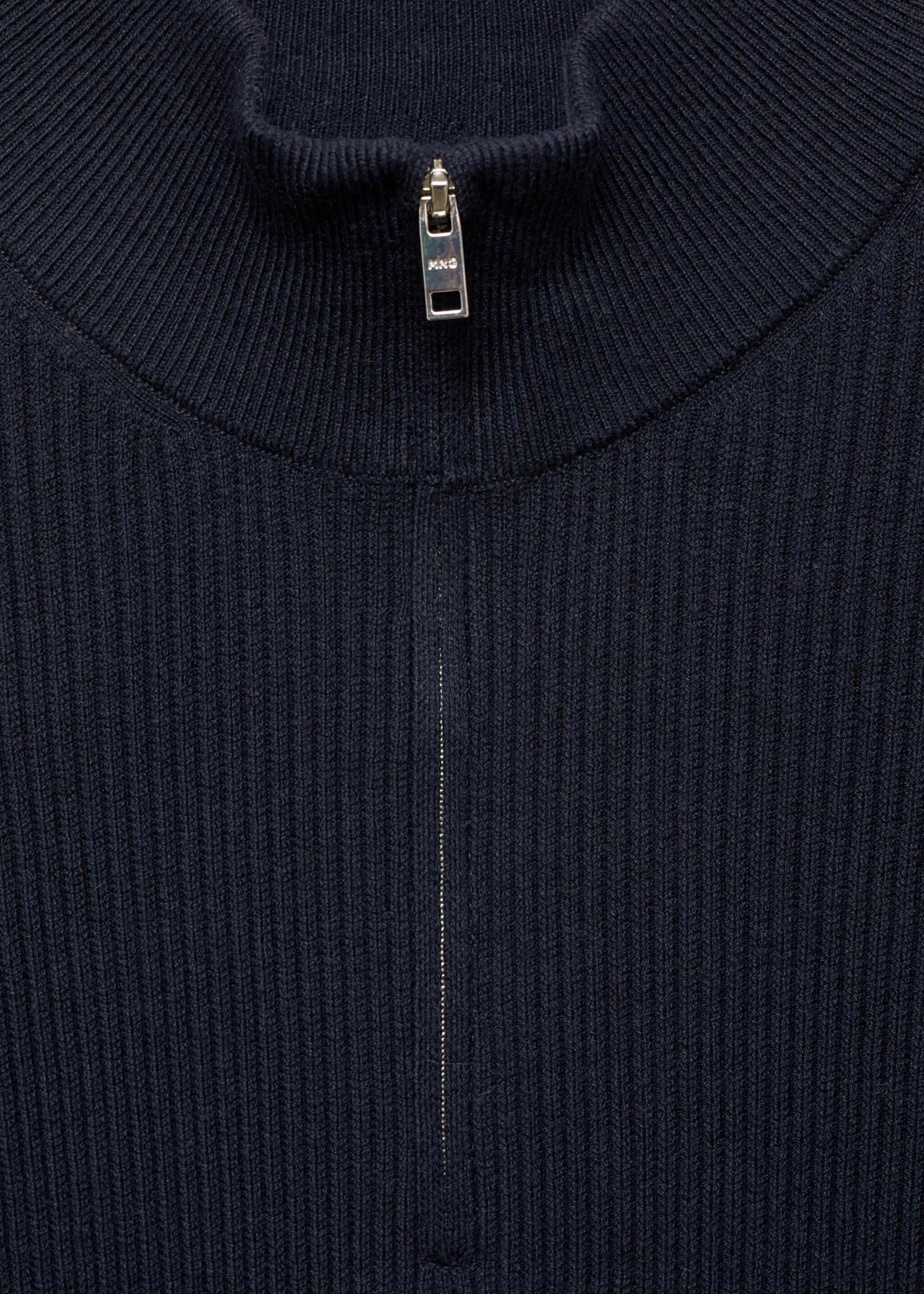Ribbed sweater with zip neck - Details of the article 8, Dark Navy. Ref: 87000611-00.