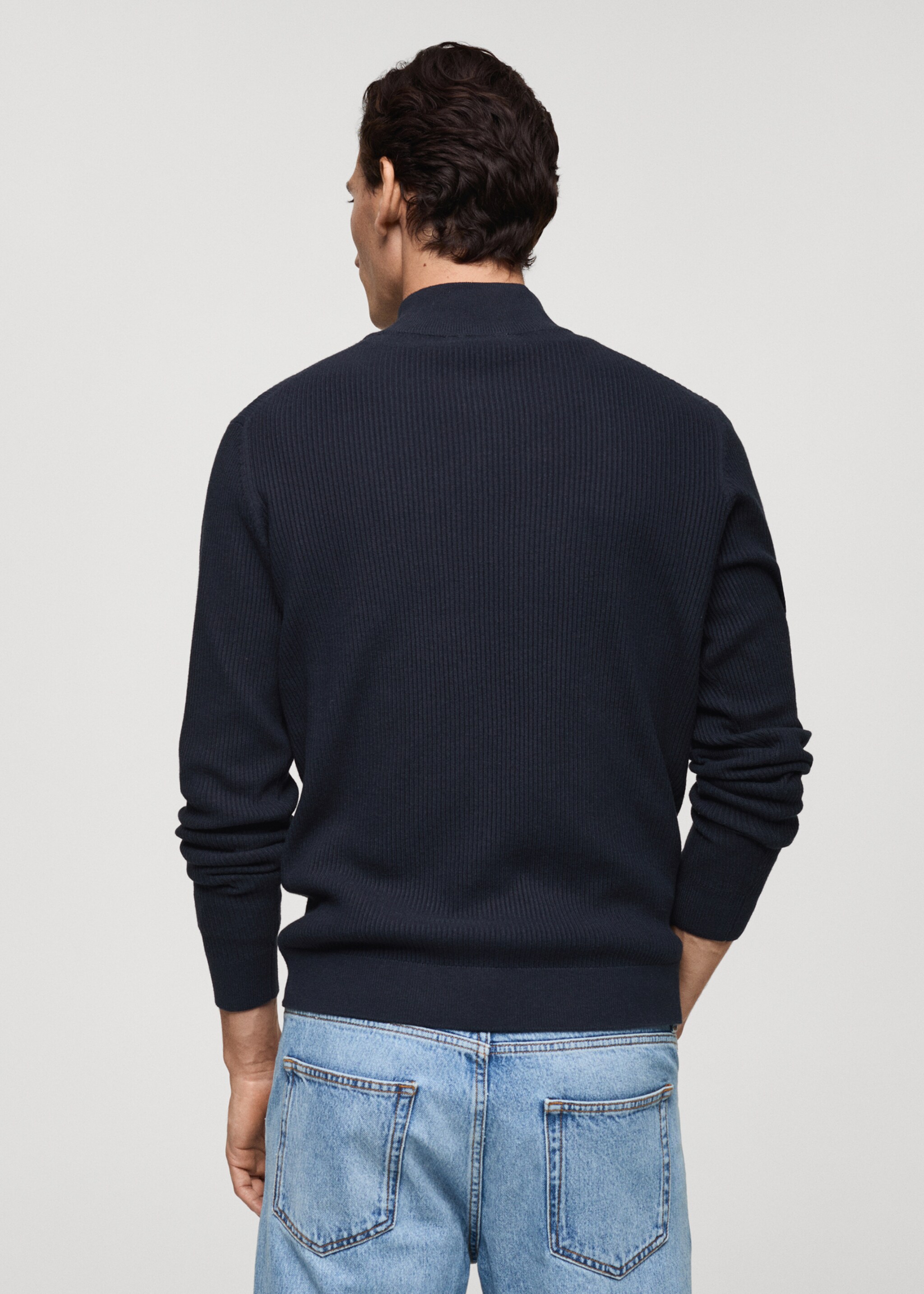 Ribbed sweater with zip neck - Reverse of the article, Dark Navy. Ref: 87000611-00.