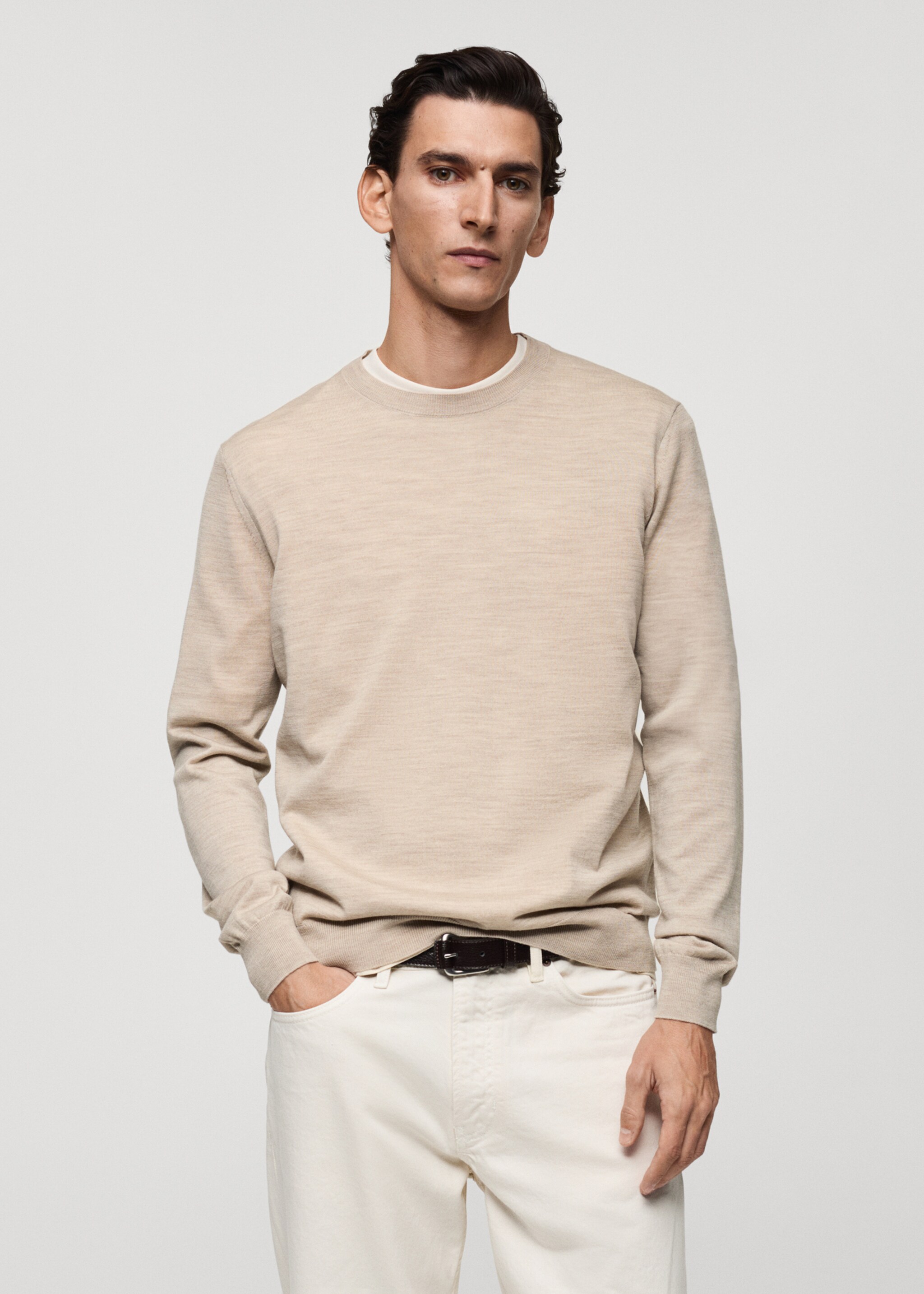 100% merino wool sweater - Medium plane, Beige. Ref: 87000616-00.