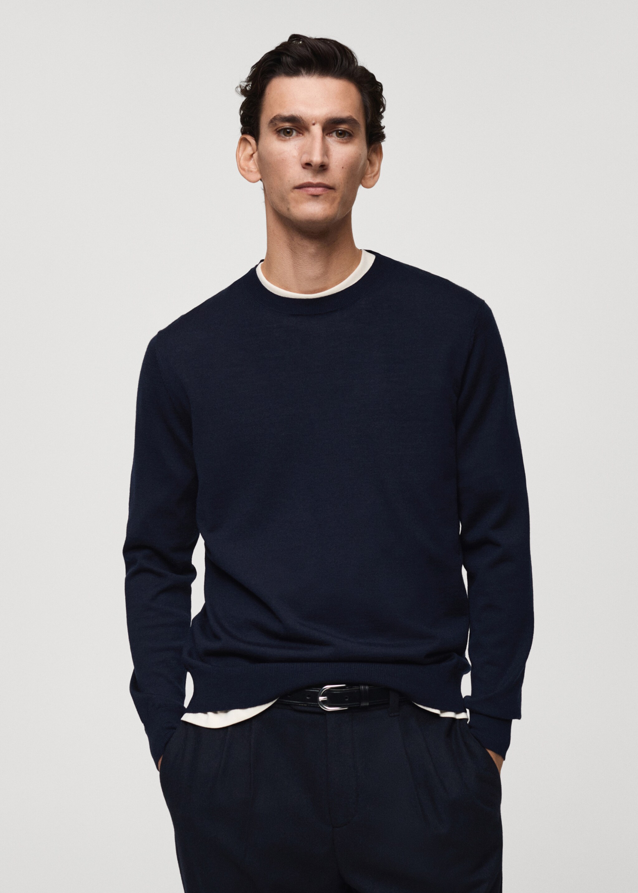 100% merino wool sweater - Medium plane, Dark Navy. Ref: 87000616-00.