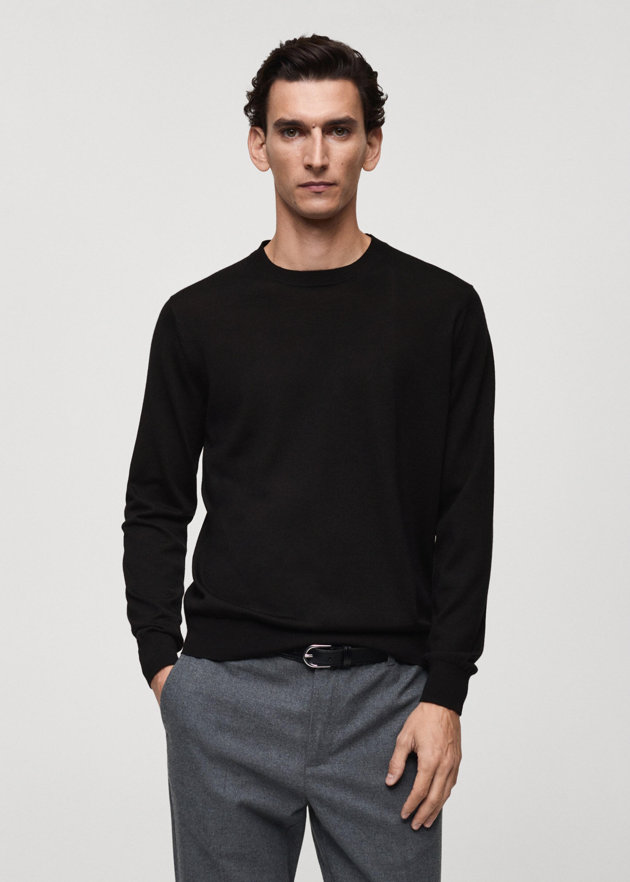 100% merino wool sweater - Medium plane, Black. Ref: 87000616-00.