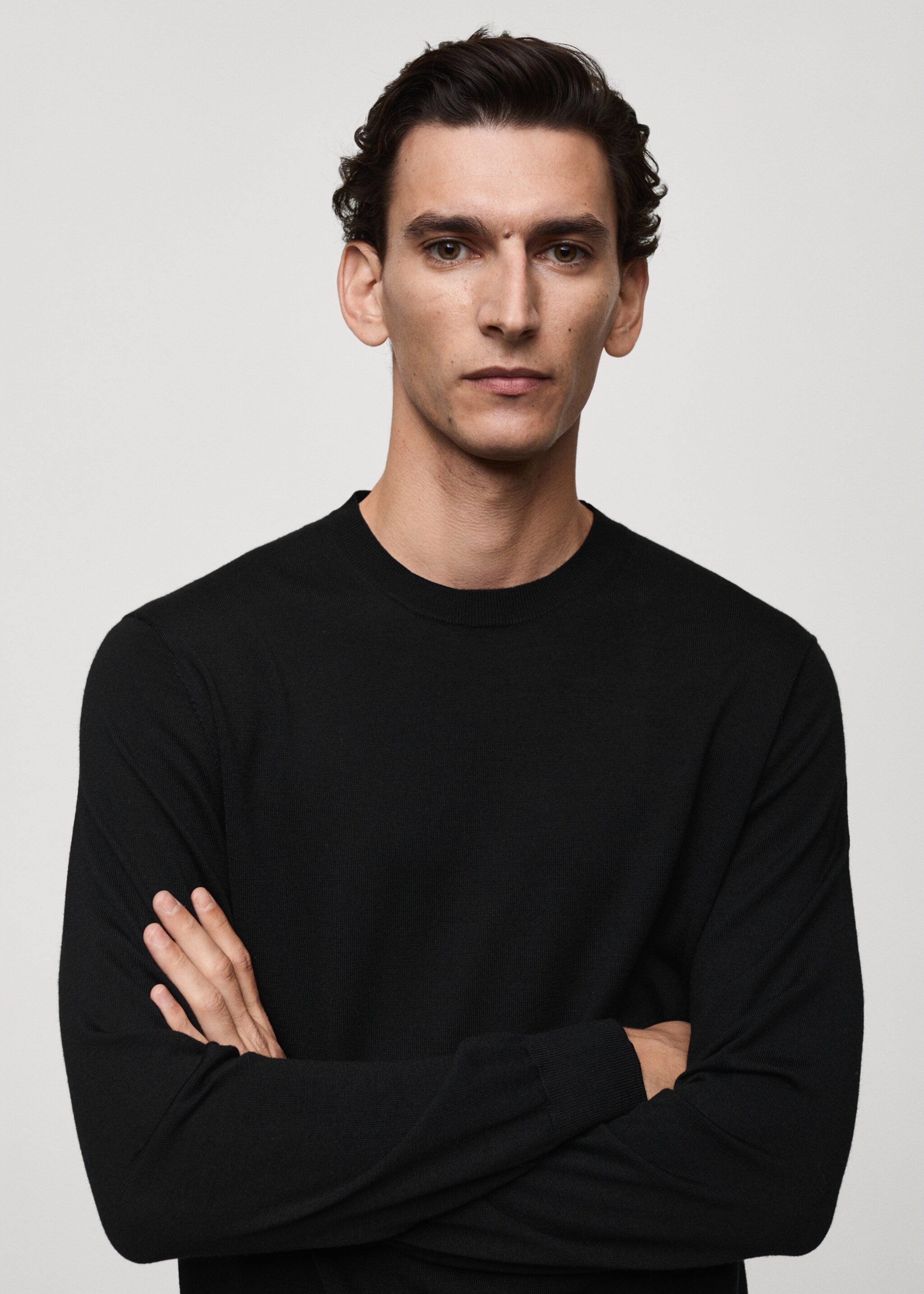 100% merino wool sweater - Details of the article 1, Black. Ref: 87000616-00.