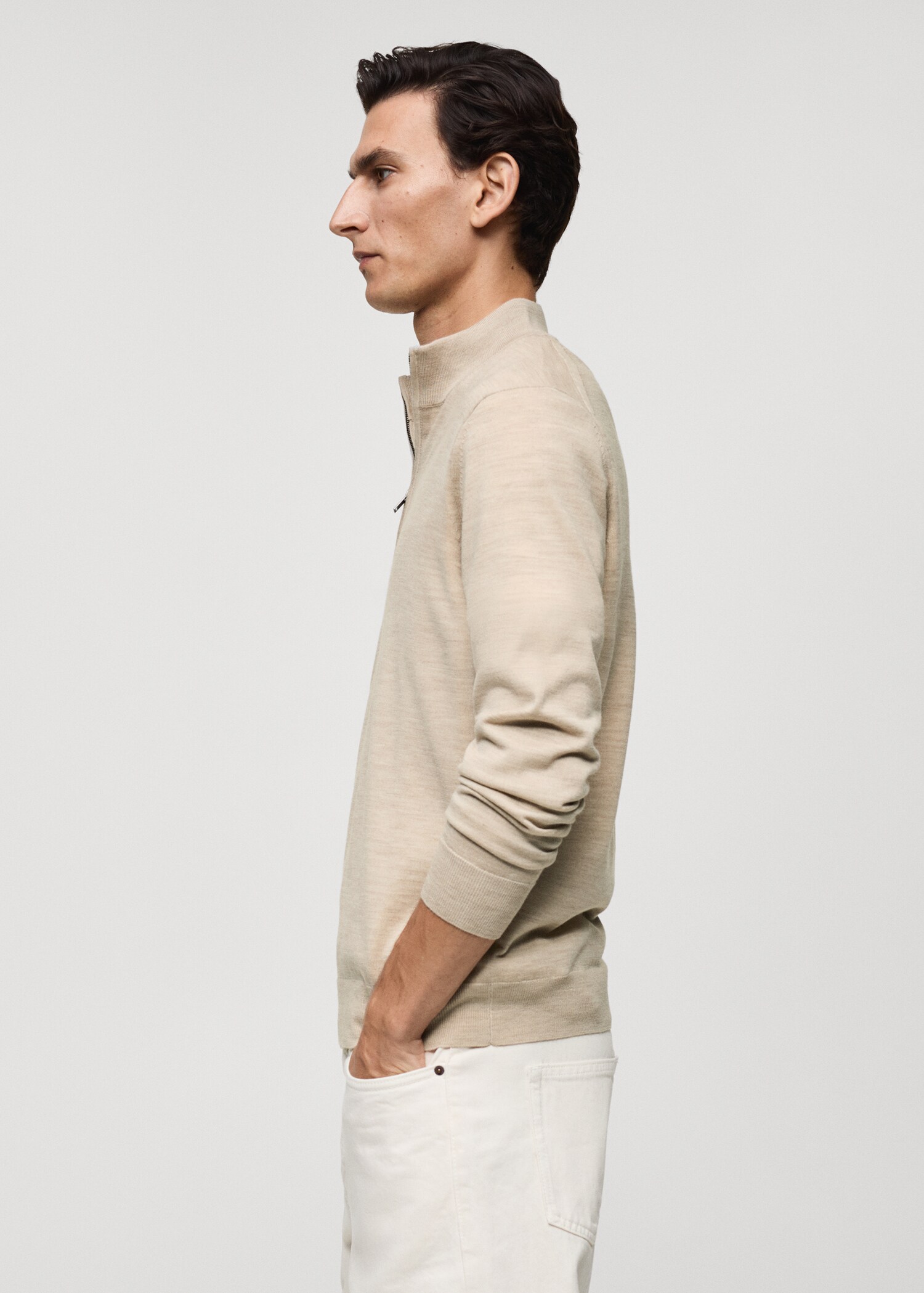 100% merino wool perkins-neck sweater with zip - Details of the article 2