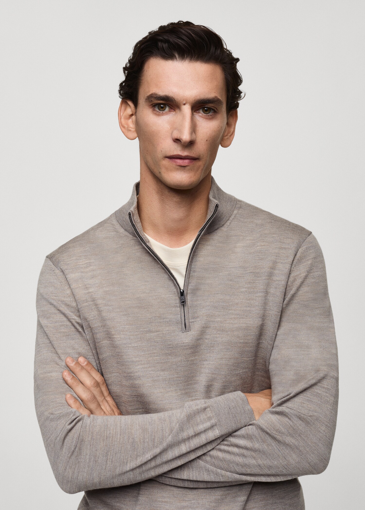 100% merino wool perkins-neck sweater with zip - Details of the article 1