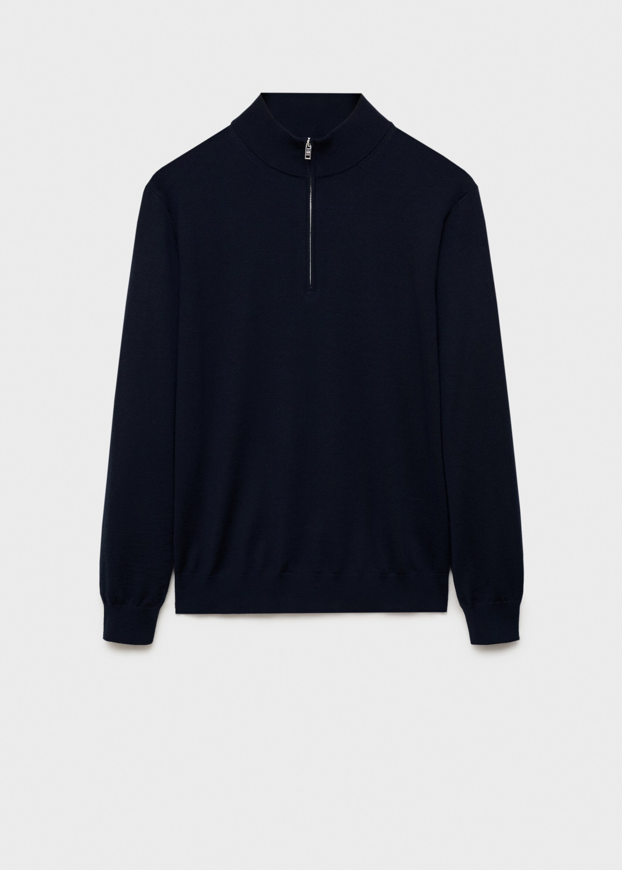 Pull-over 100 % laine mérinos col montant zippé - Article sans modèle, Bleu marine foncé. Ref: 87000617-00.