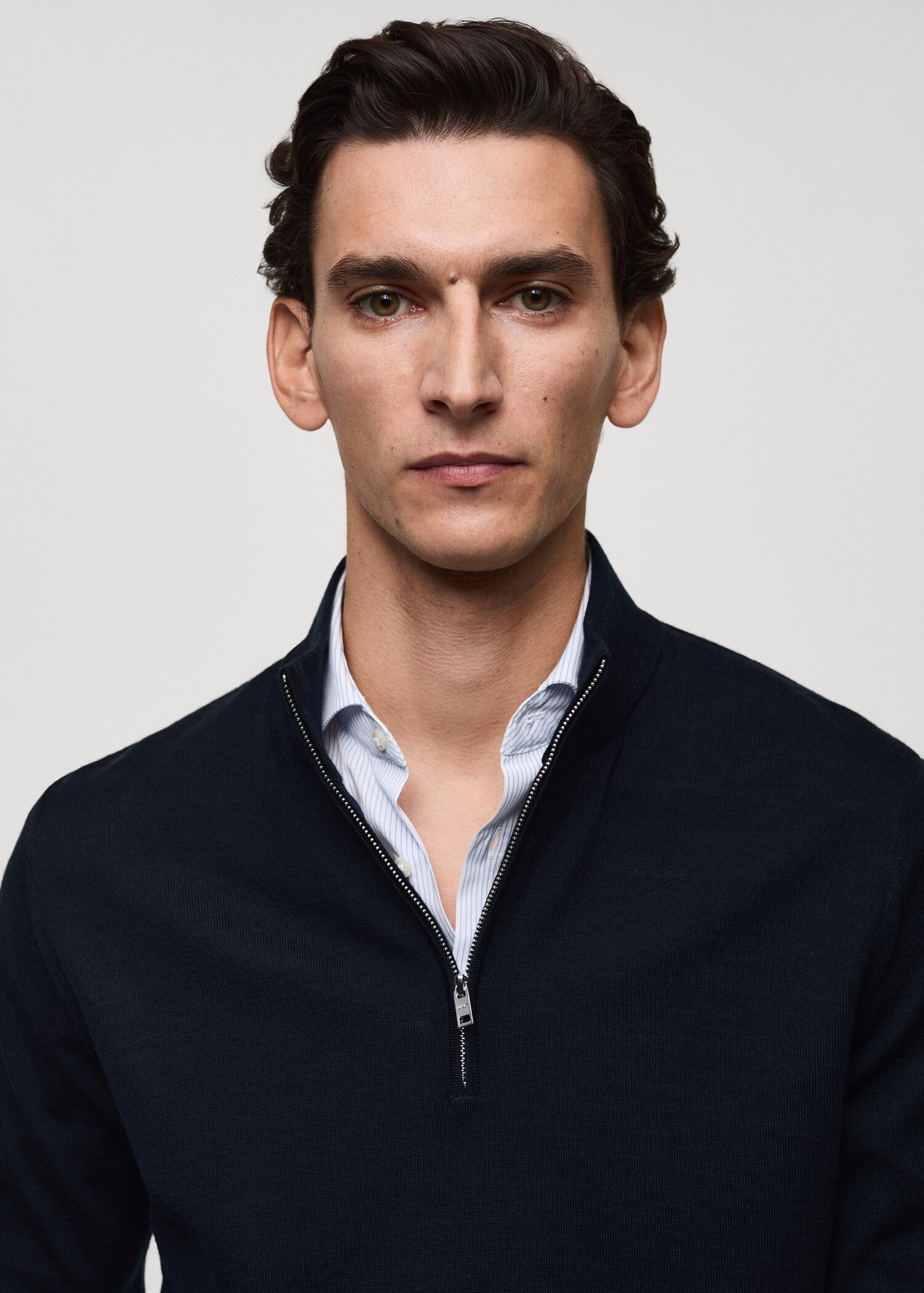 100% merino wool perkins-neck sweater with zip - Details of the article 1