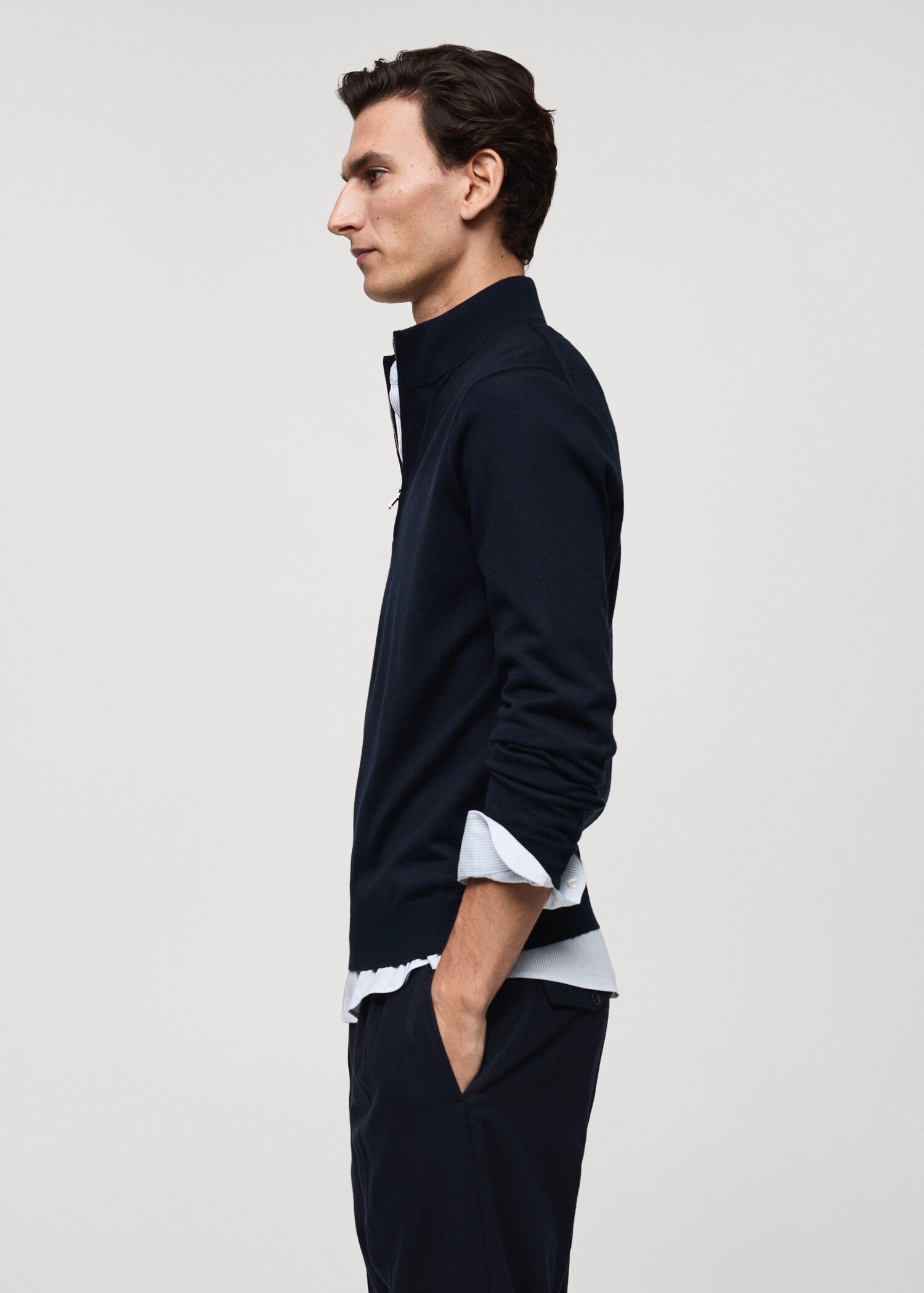 100% merino wool perkins-neck sweater with zip - Details of the article 2