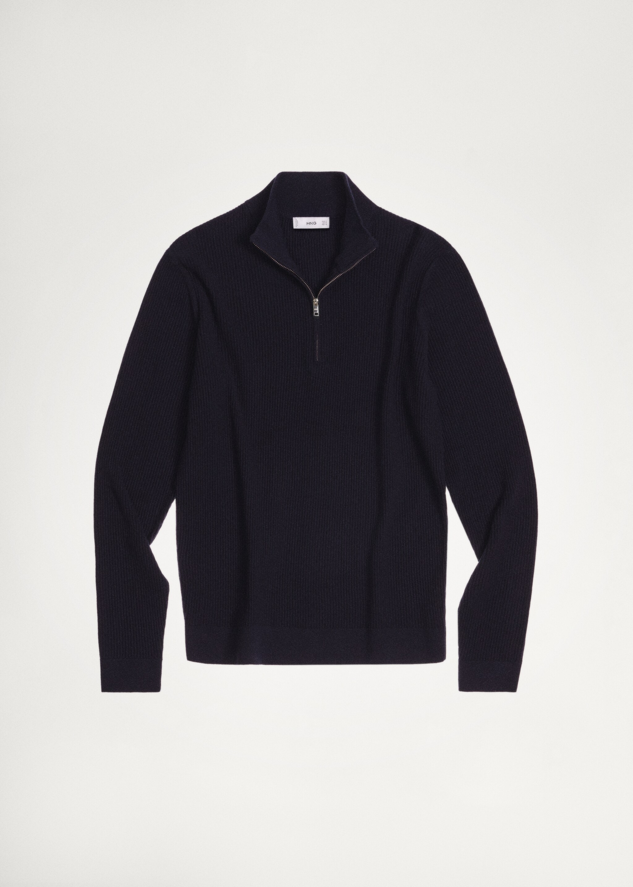 Pull-over 100 % laine mérinos col montant zippé - Détail de l'article 5, Bleu marine foncé. Ref: 87000617-00.